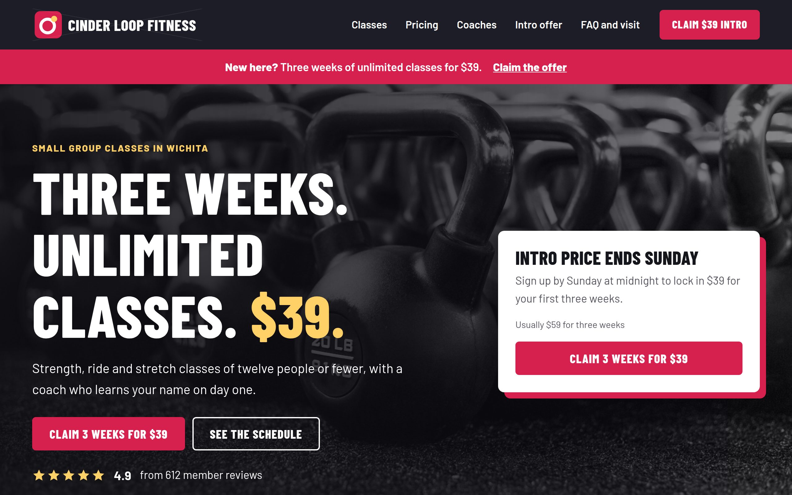 Cinder Loop Fitness home page