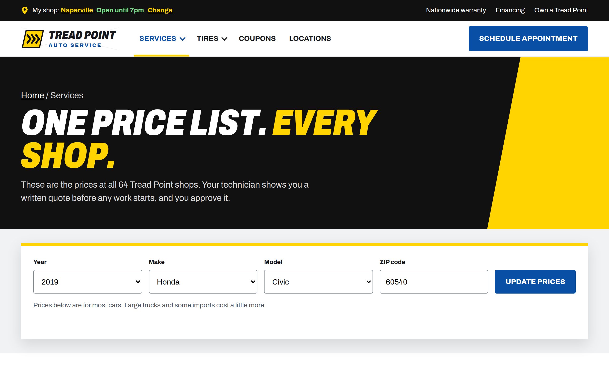 Tread Point Auto Service services page