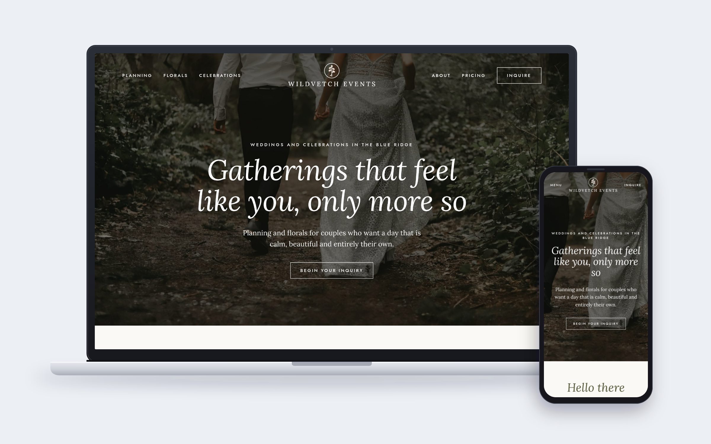 Wildvetch Events website on desktop and mobile devices