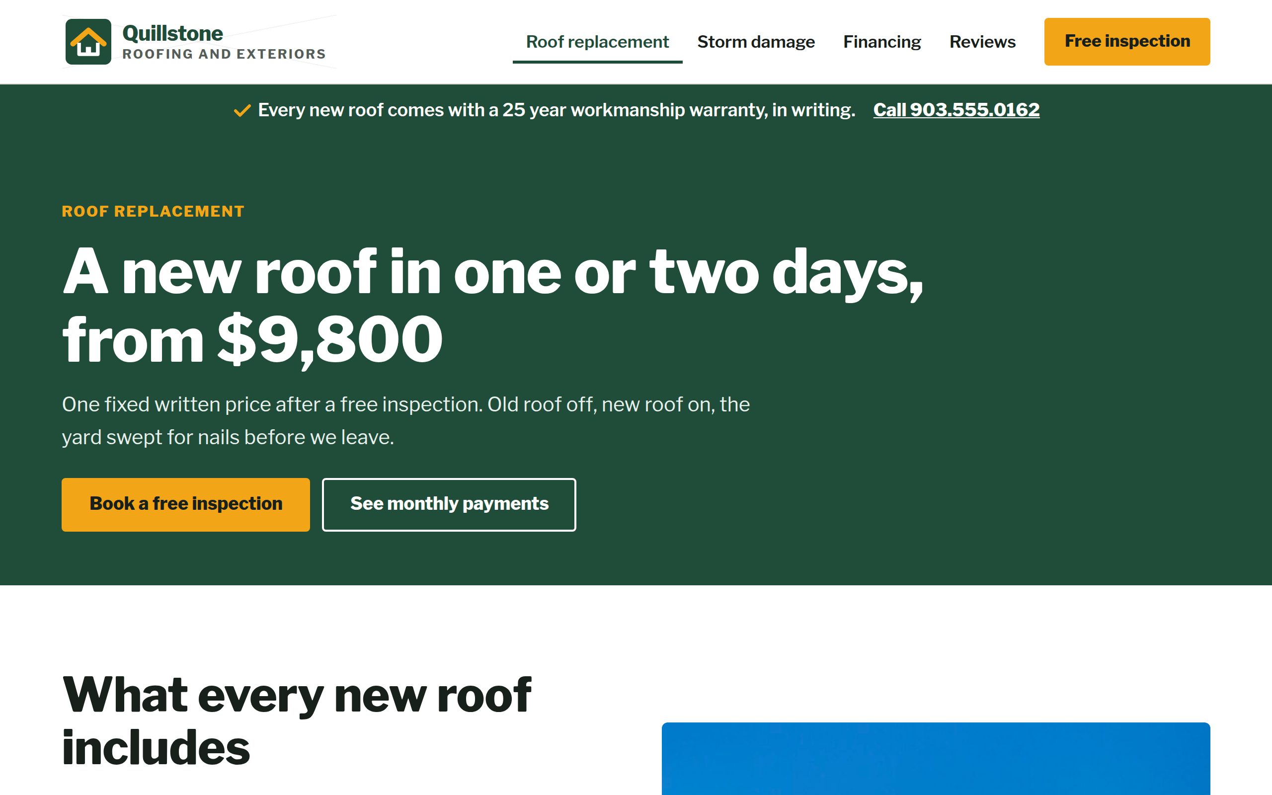 Quillstone Roofing and Exteriors roof replacement service page