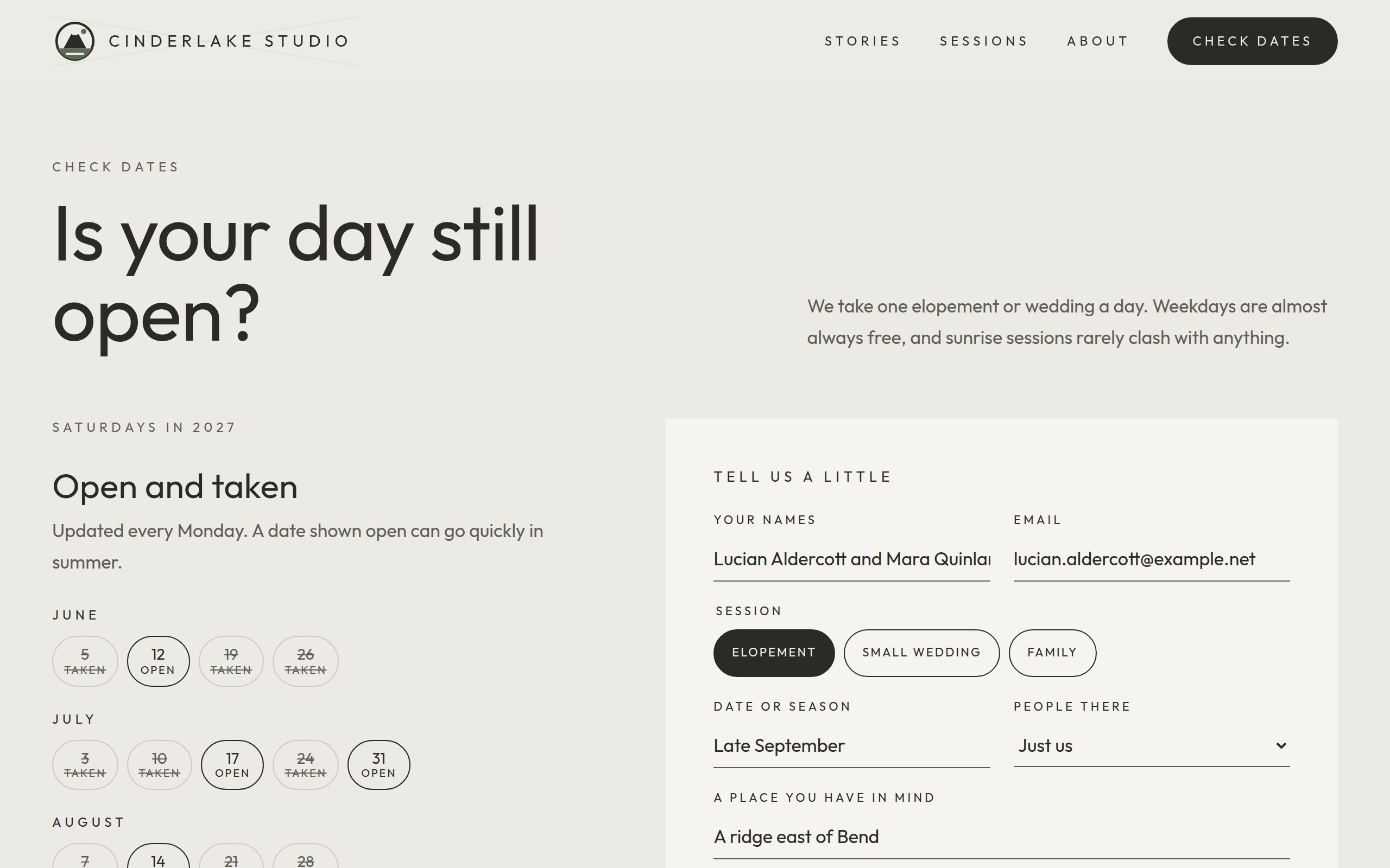 Cinderlake Studio contact page