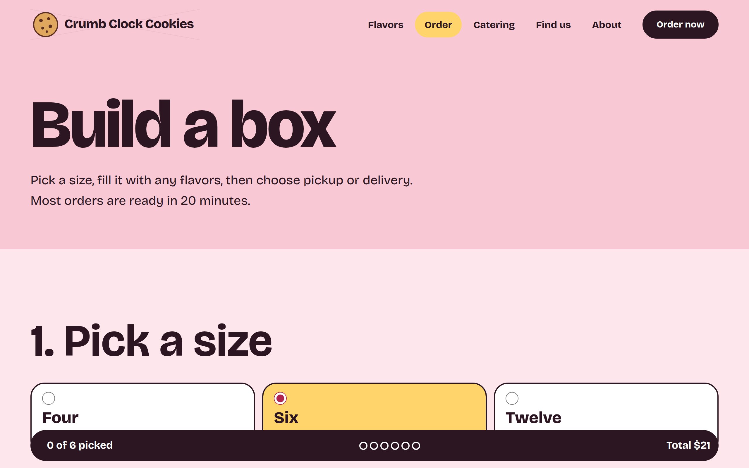 Crumb Clock Cookies online ordering page