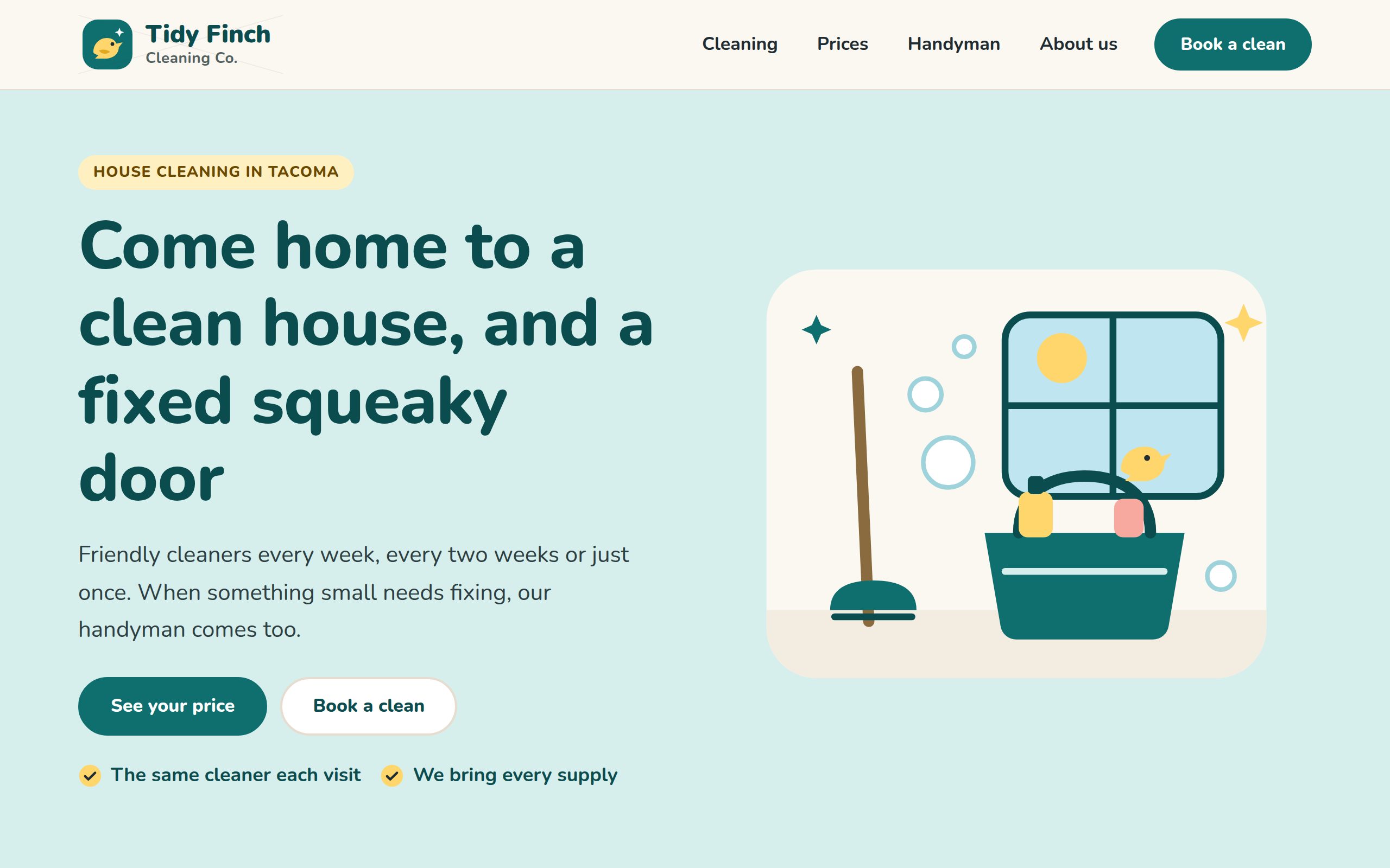Tidy Finch Cleaning Co home page