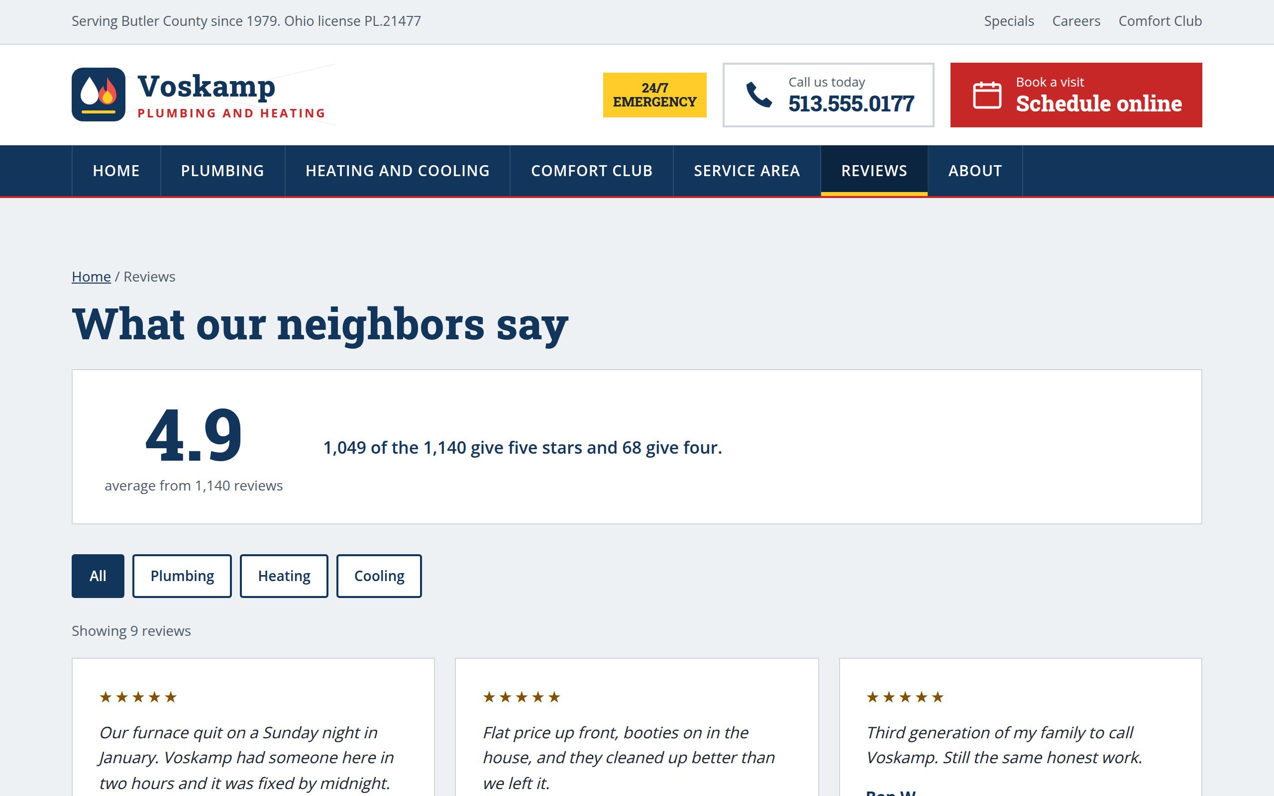 Voskamp Plumbing and Heating reviews page