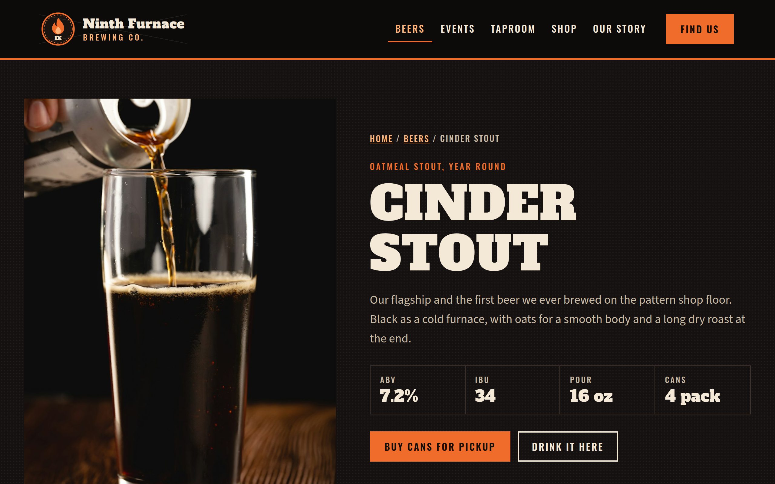 Ninth Furnace Brewing Co beer detail page