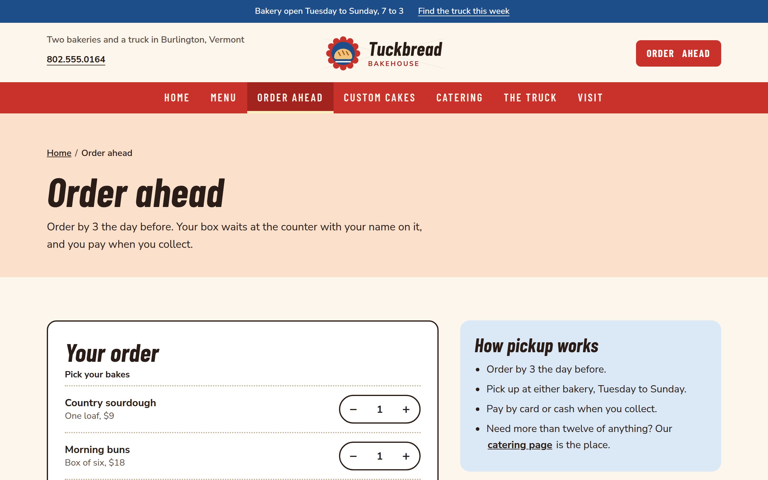 Tuckbread Bakehouse online ordering checkout page