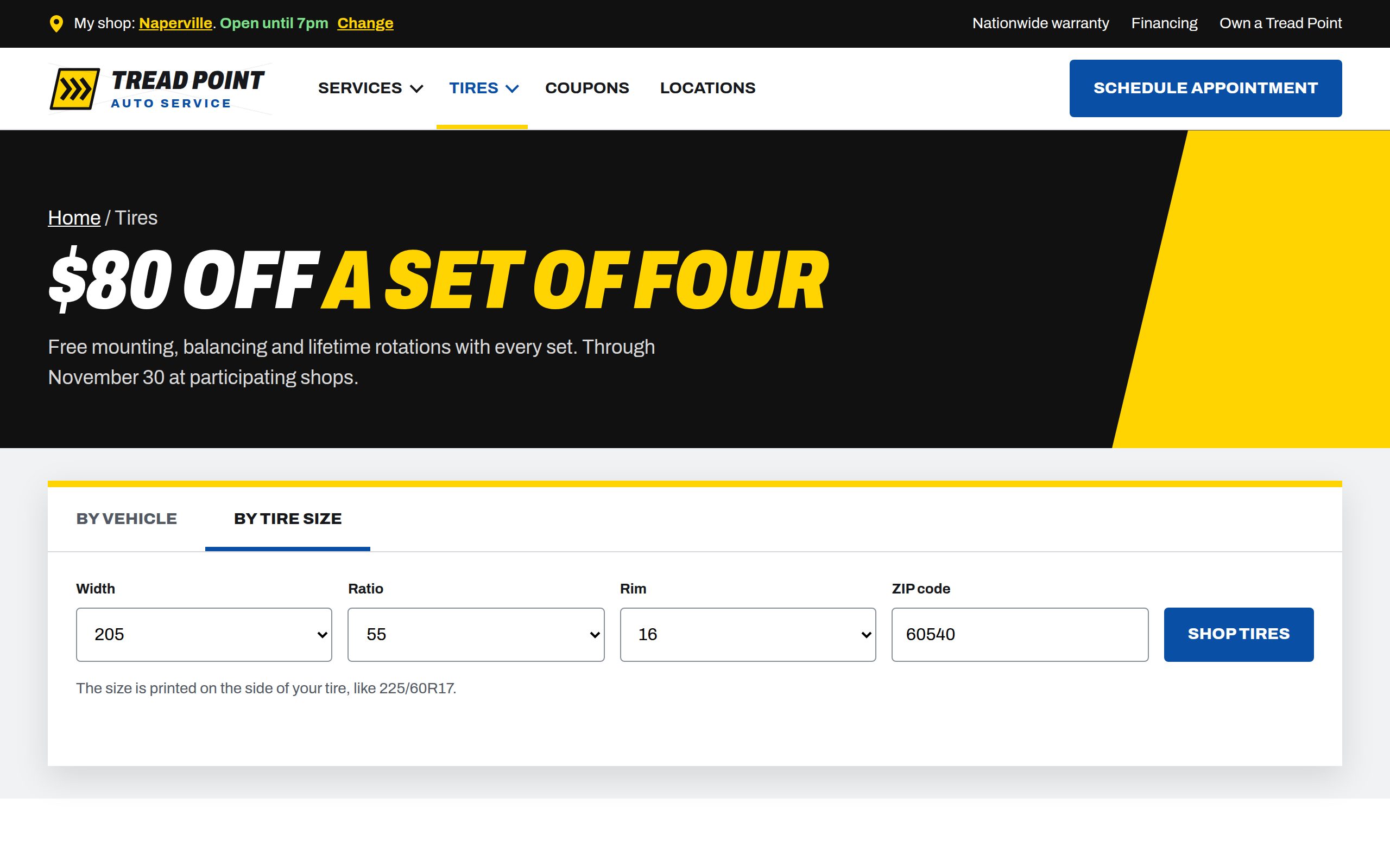 Tread Point Auto Service tires page