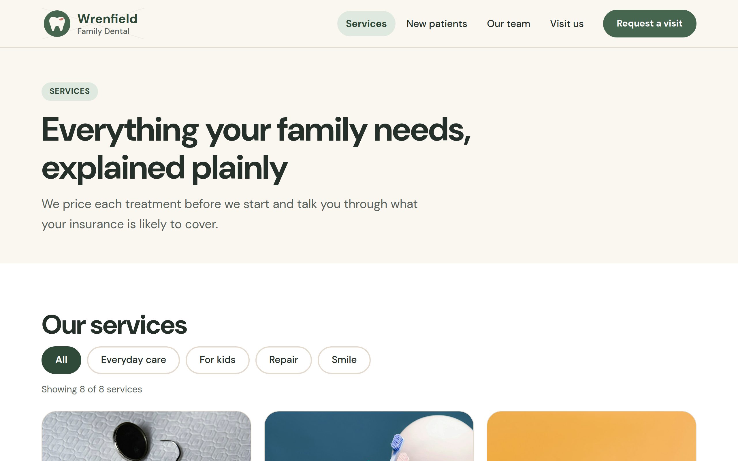 Wrenfield Family Dental services page