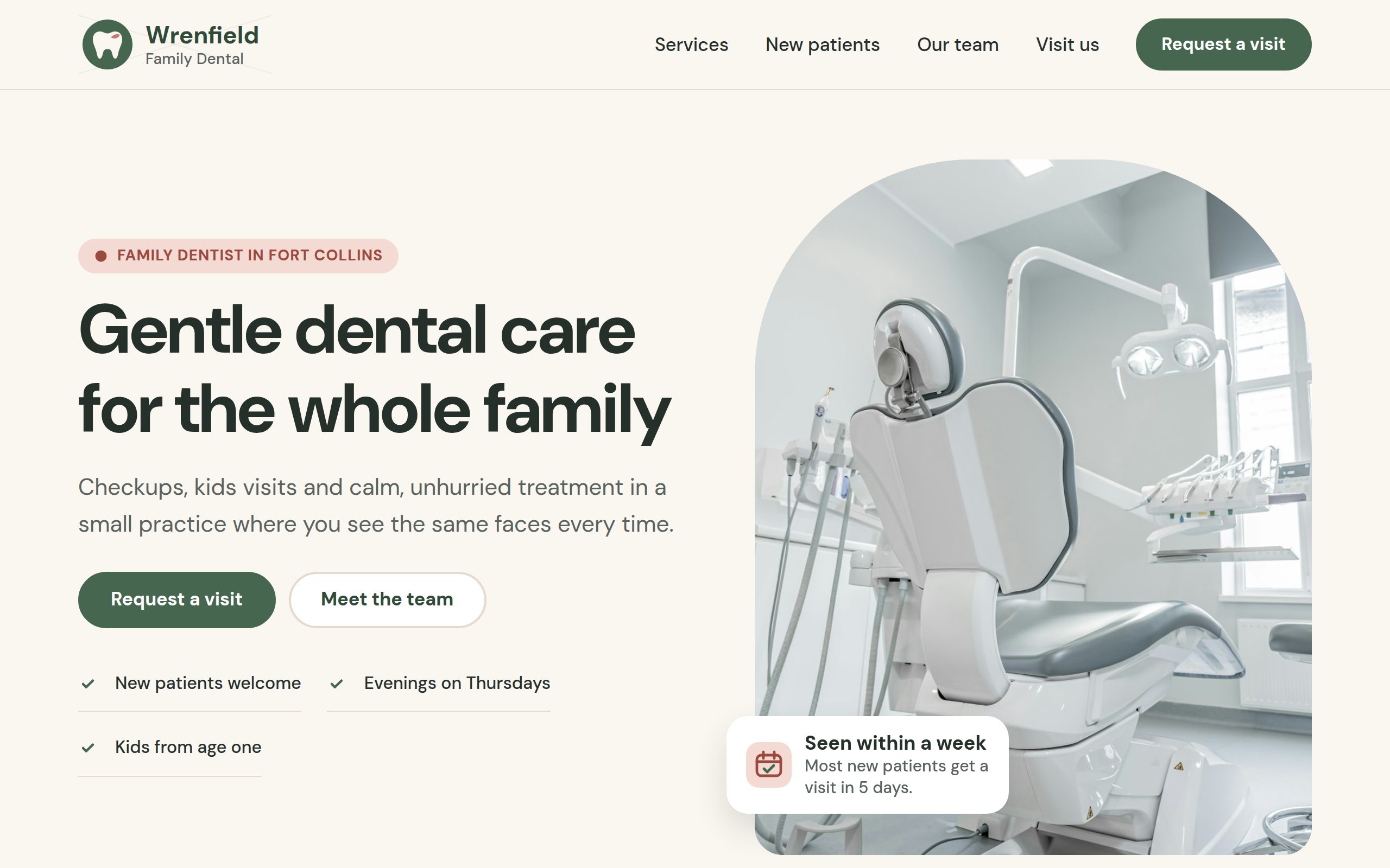Wrenfield Family Dental home page