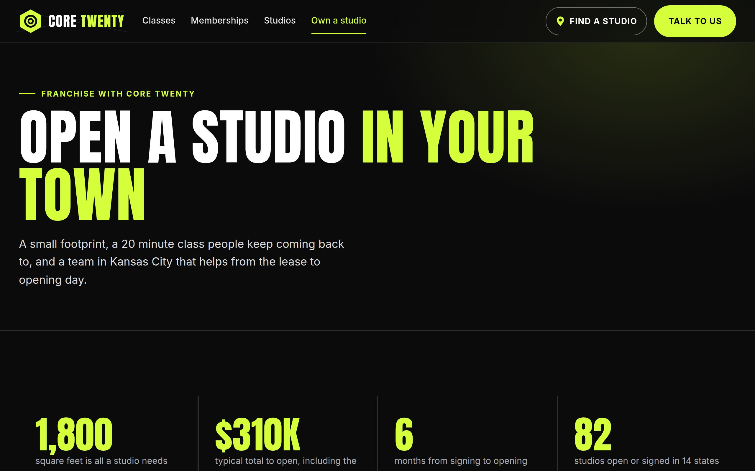 Core Twenty new franchisee page