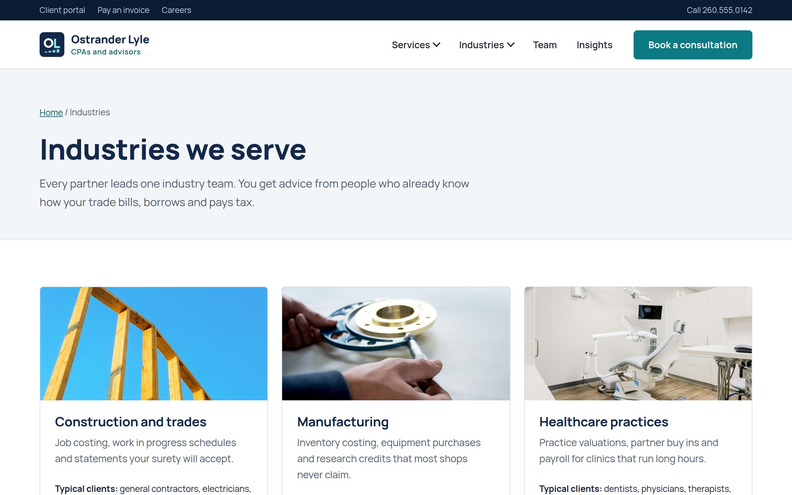 Ostrander Lyle CPAs supported industries page