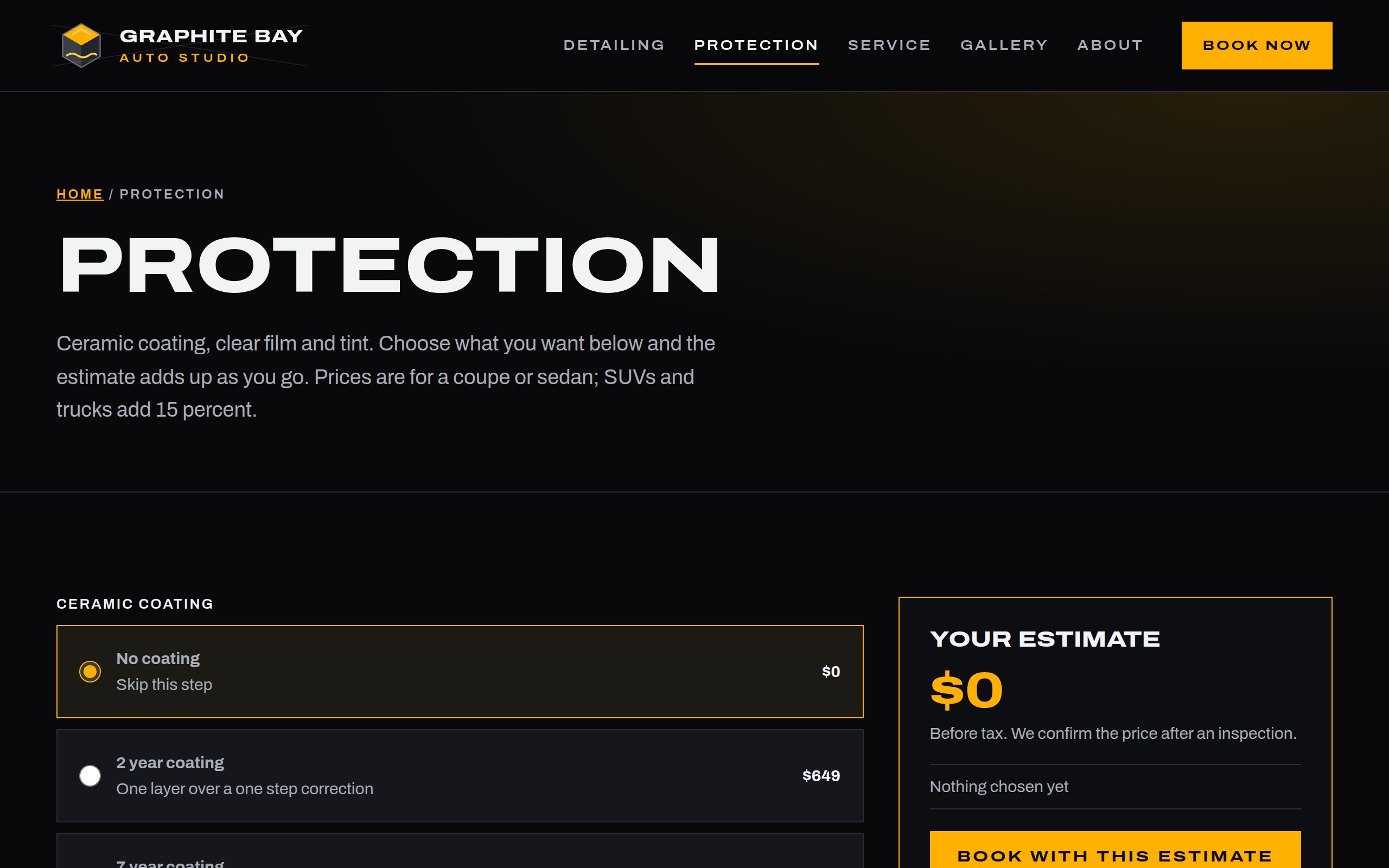 Graphite Bay Auto Studio insurance page