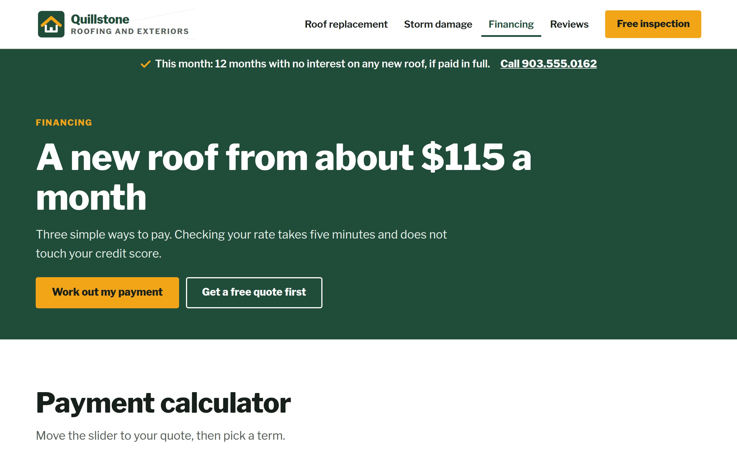 Quillstone Roofing and Exteriors financing page