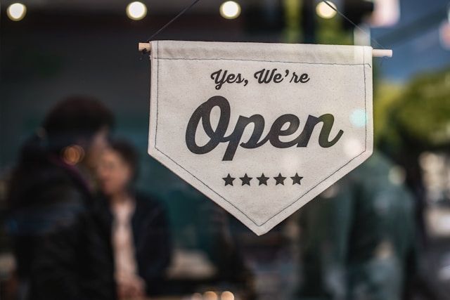 An open sign in a window
