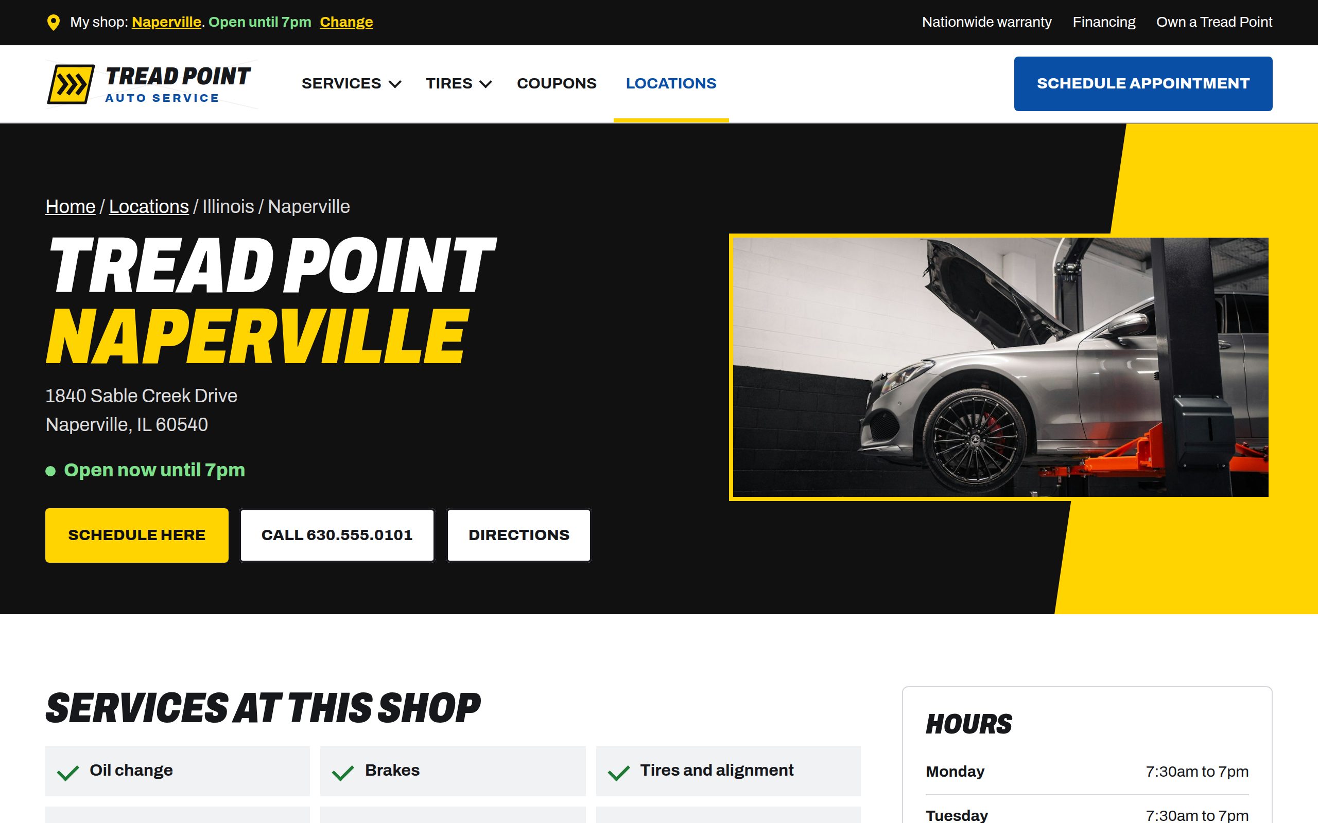 Tread Point Auto Service Naperville franchise location page