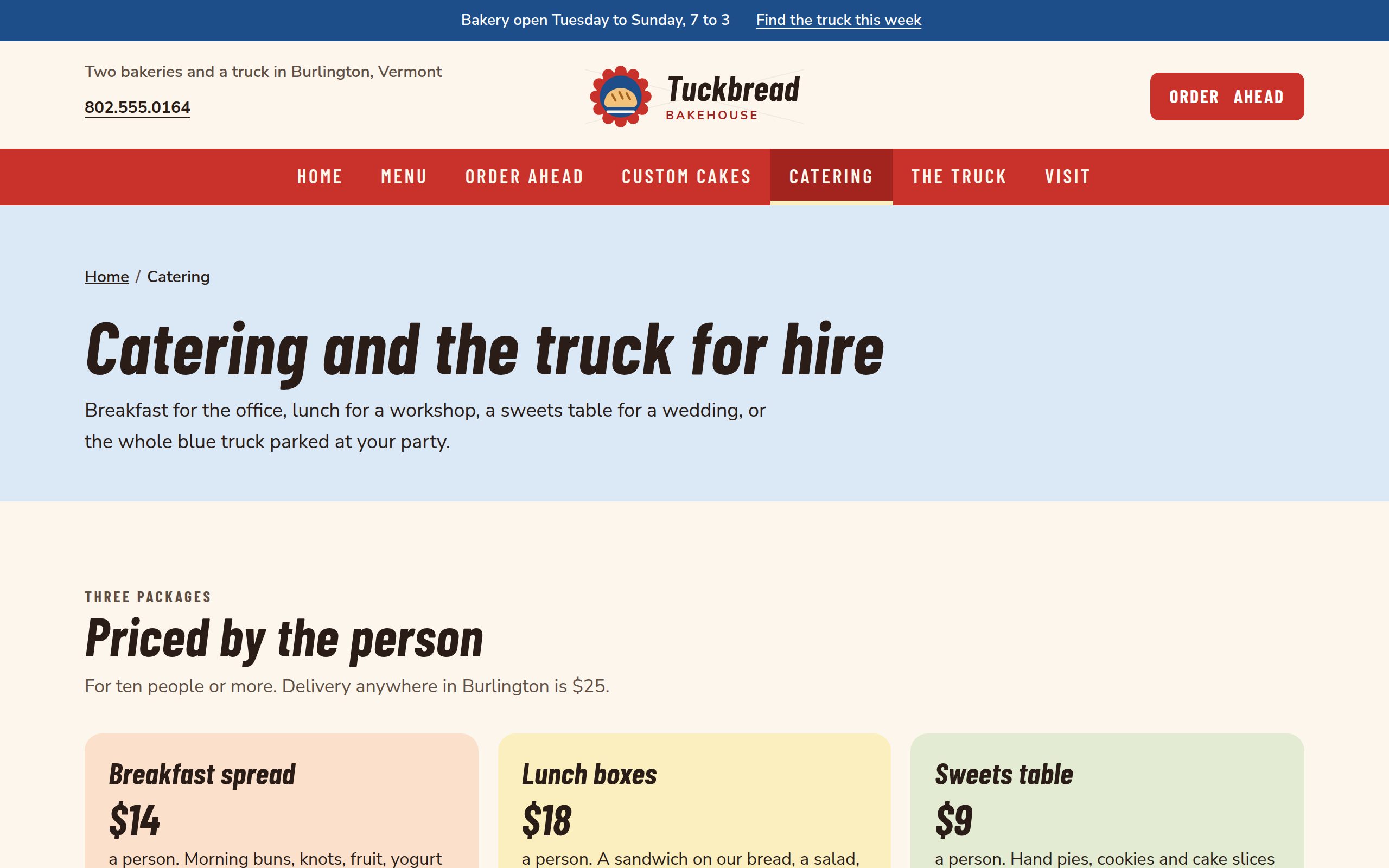 Tuckbread Bakehouse catering page