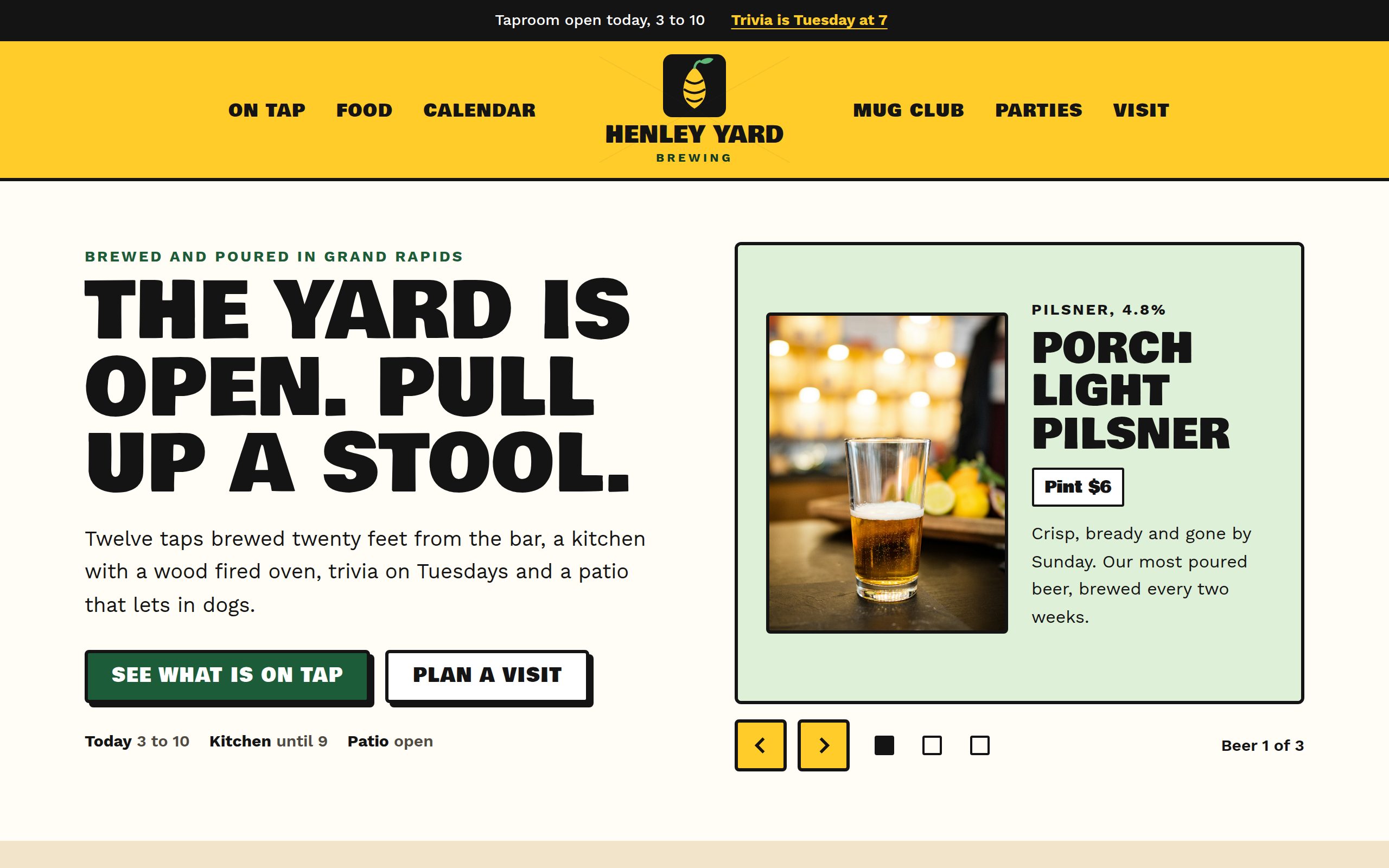 Henley Yard Brewing home page