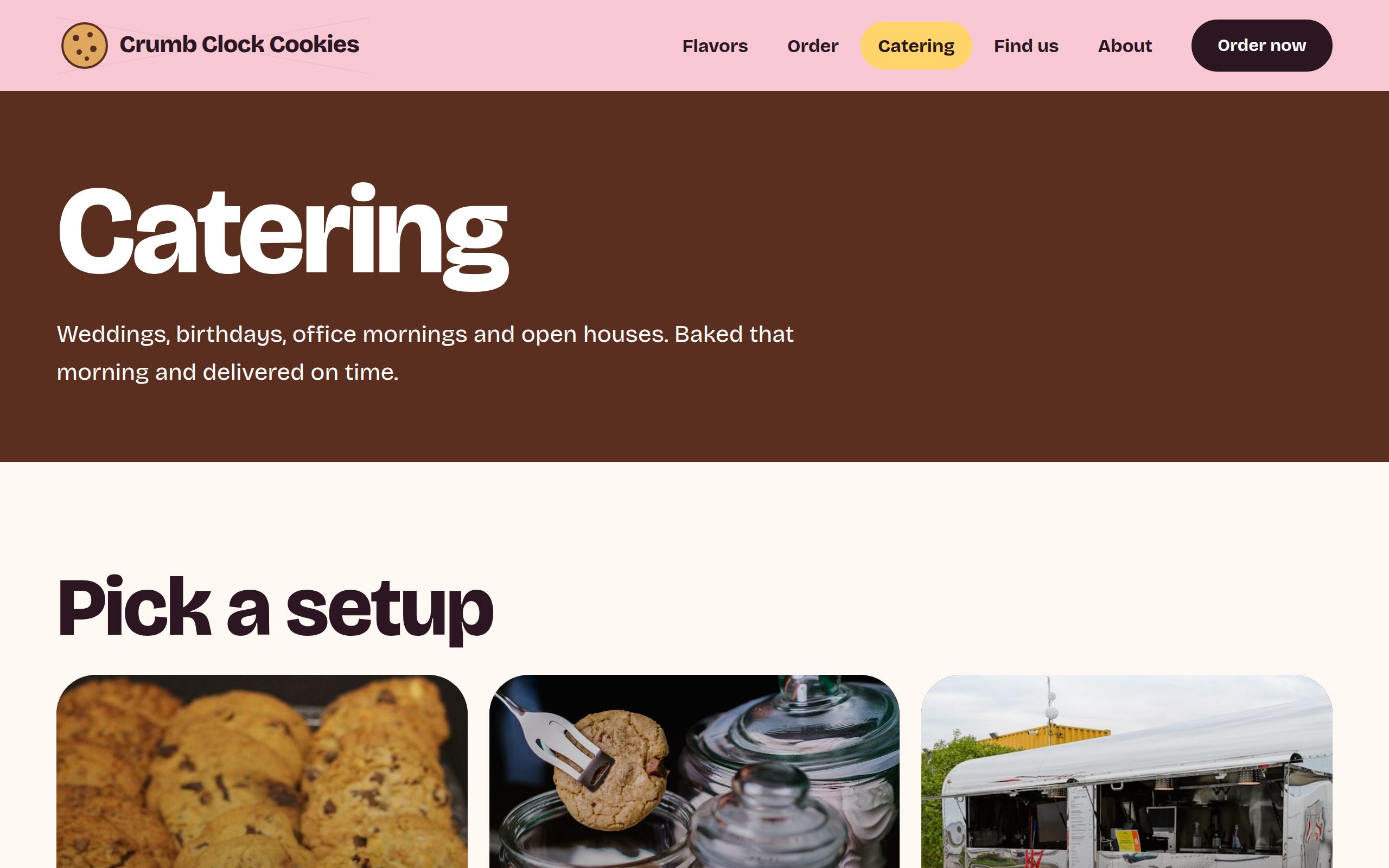 Crumb Clock Cookies catering page