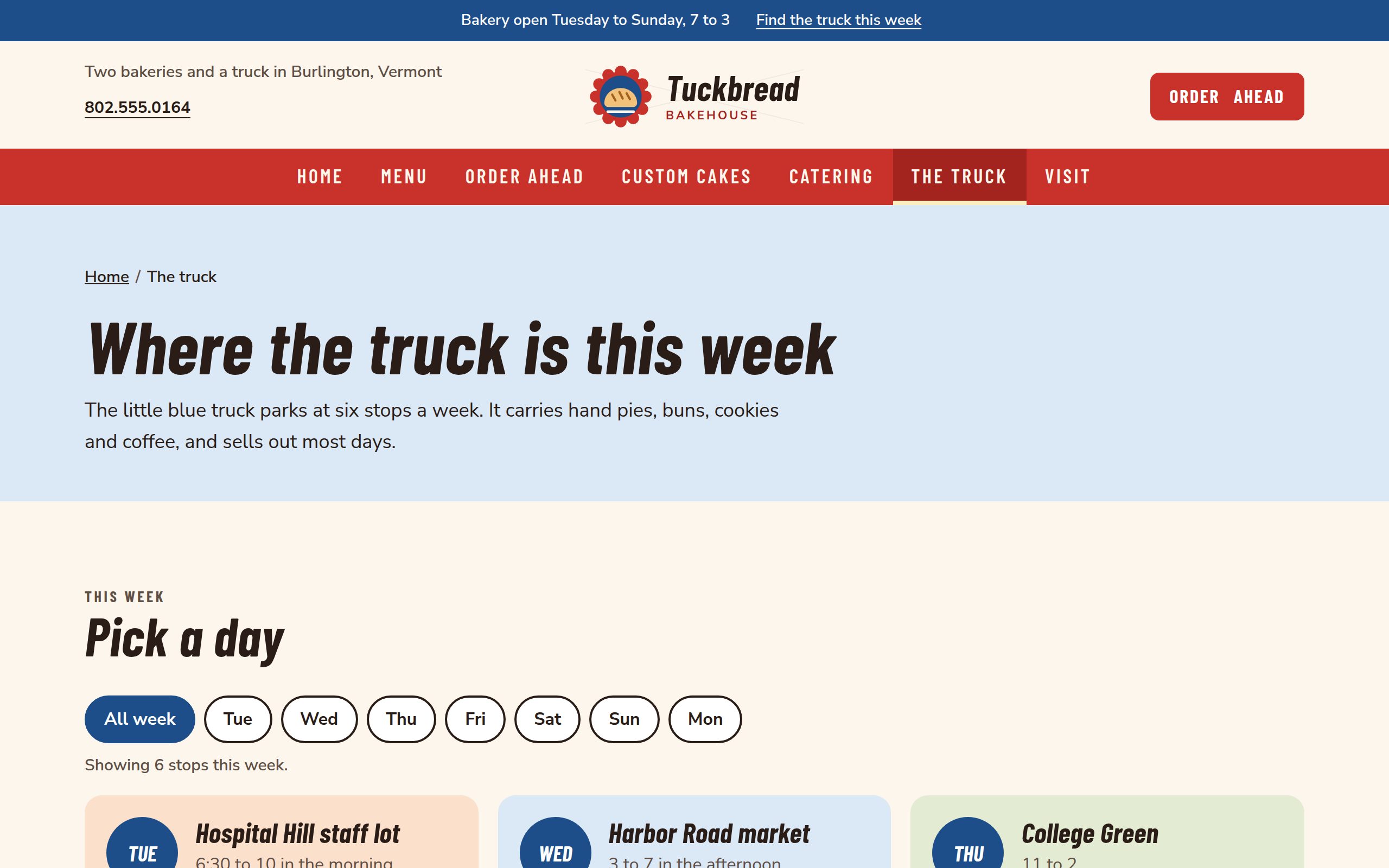 Tuckbread Bakehouse food truck location page