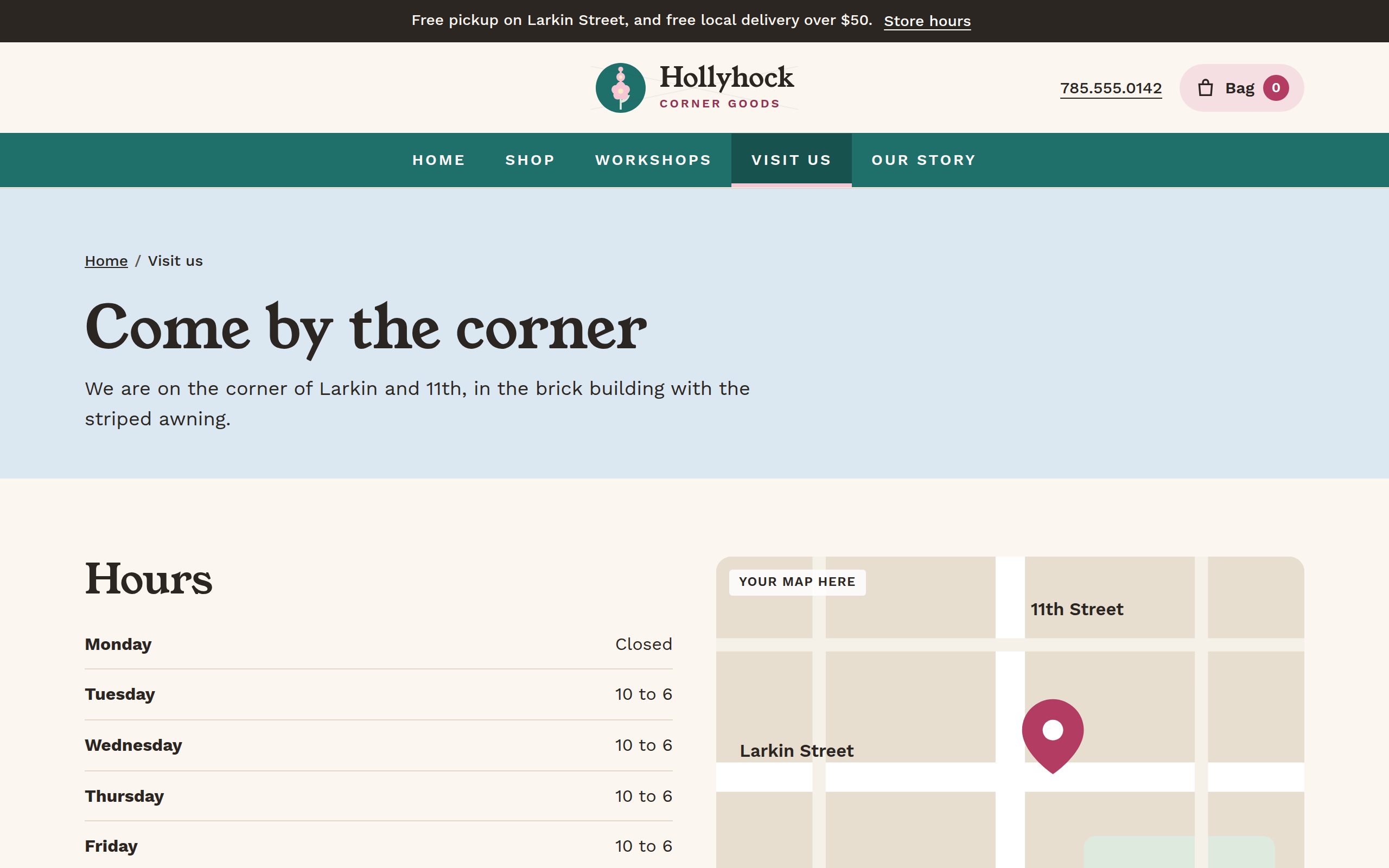 Hollyhock Corner Goods location page