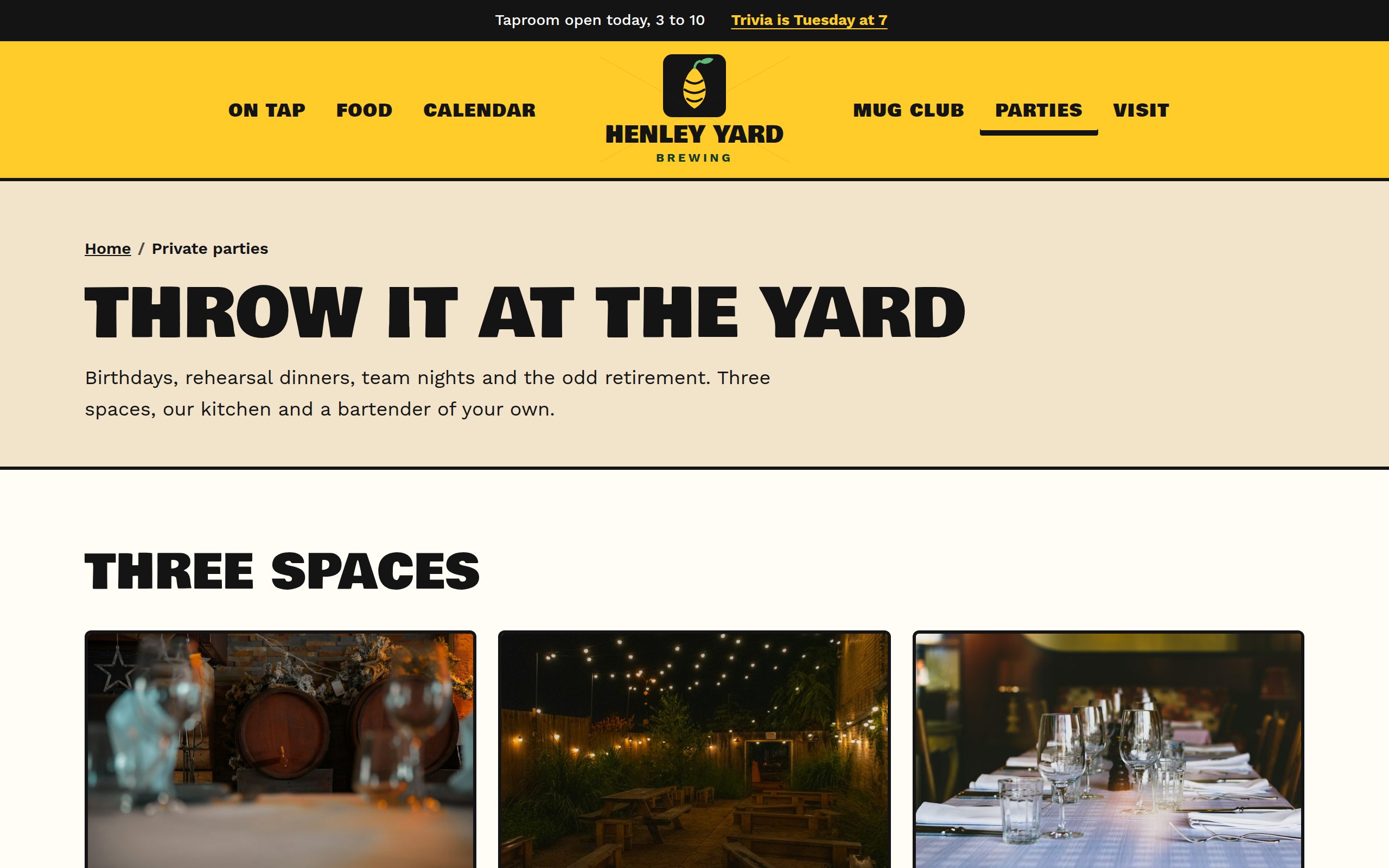 Henley Yard Brewing parties page