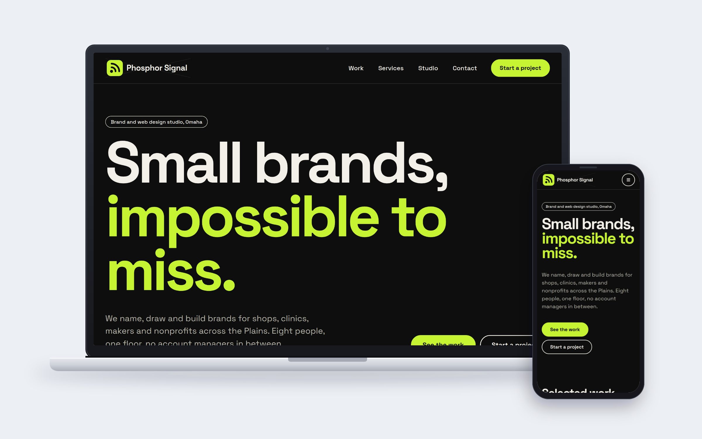 Phosphor Signal website on desktop and mobile devices