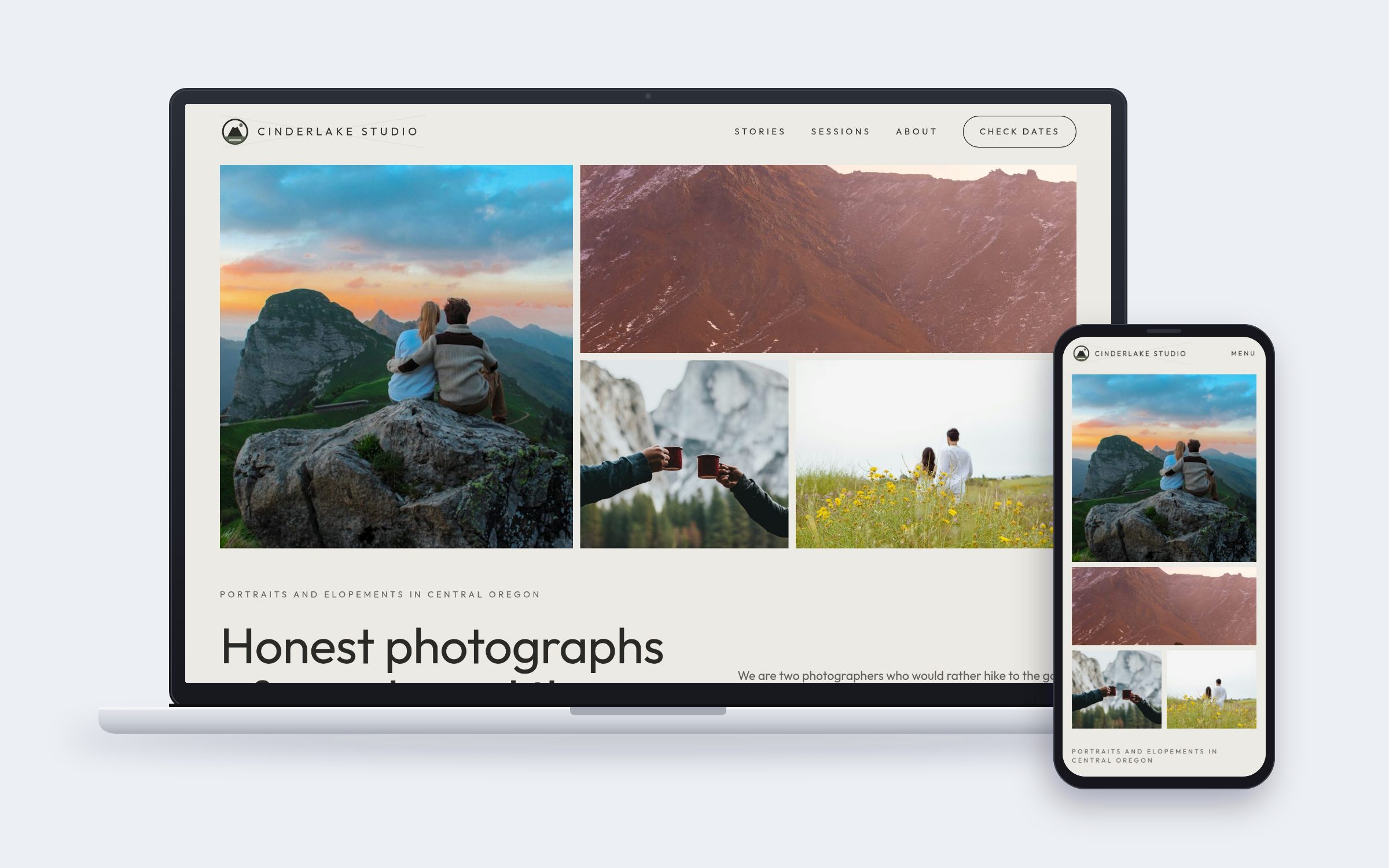 Cinderlake Studio website on desktop and mobile devices