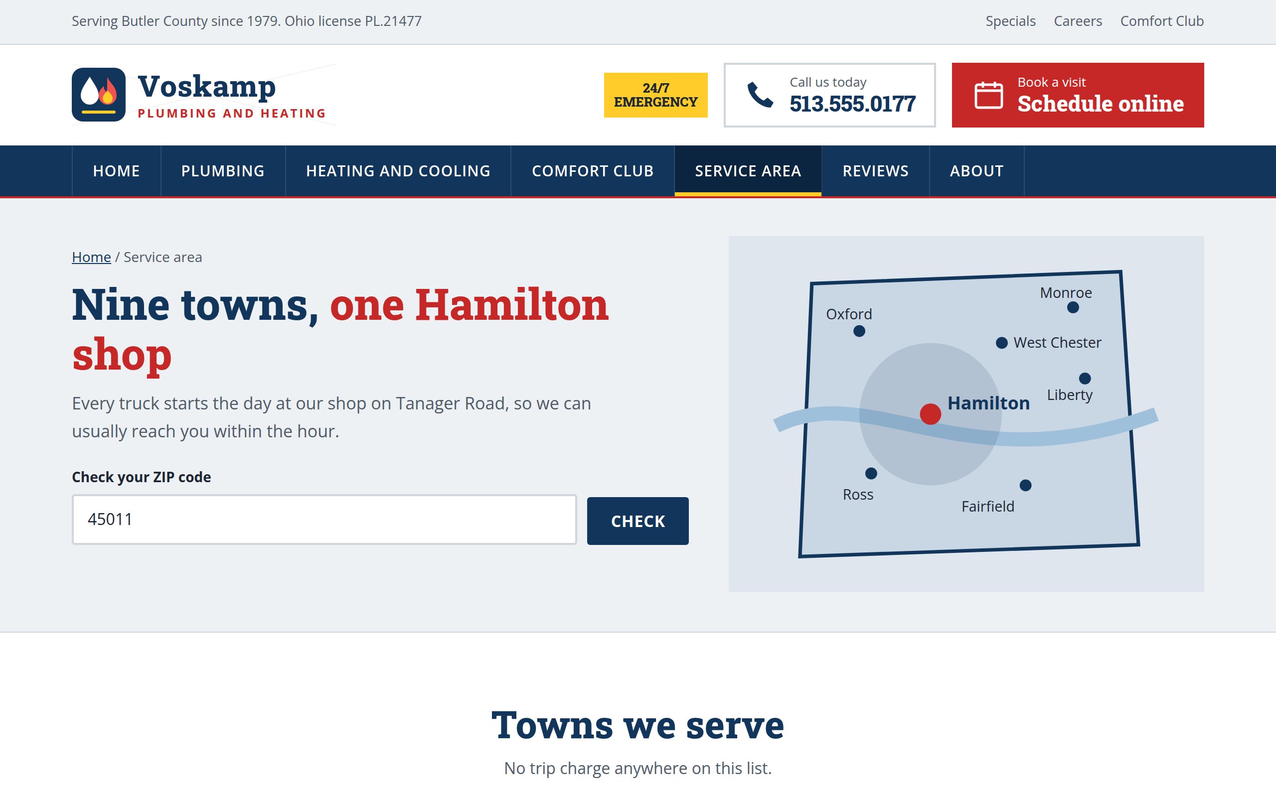 Voskamp Plumbing and Heating service area page