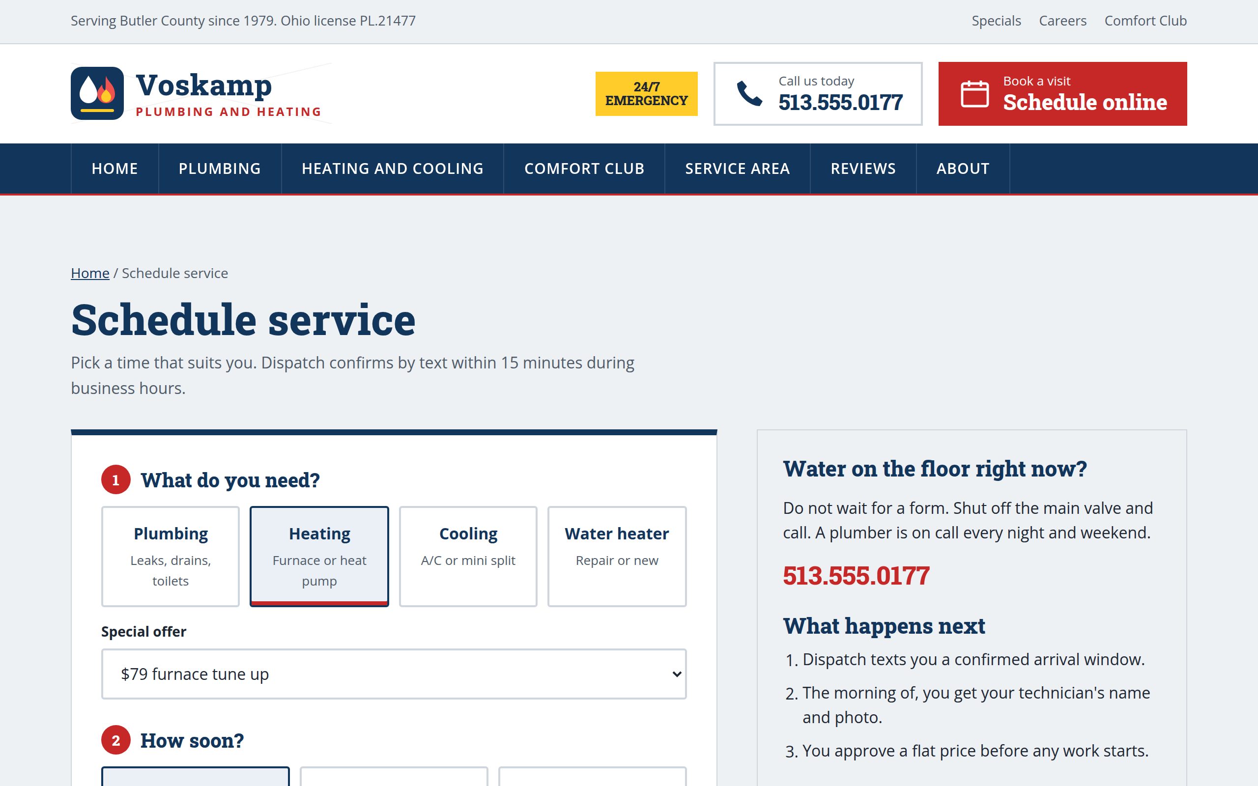Voskamp Plumbing and Heating scheduling page