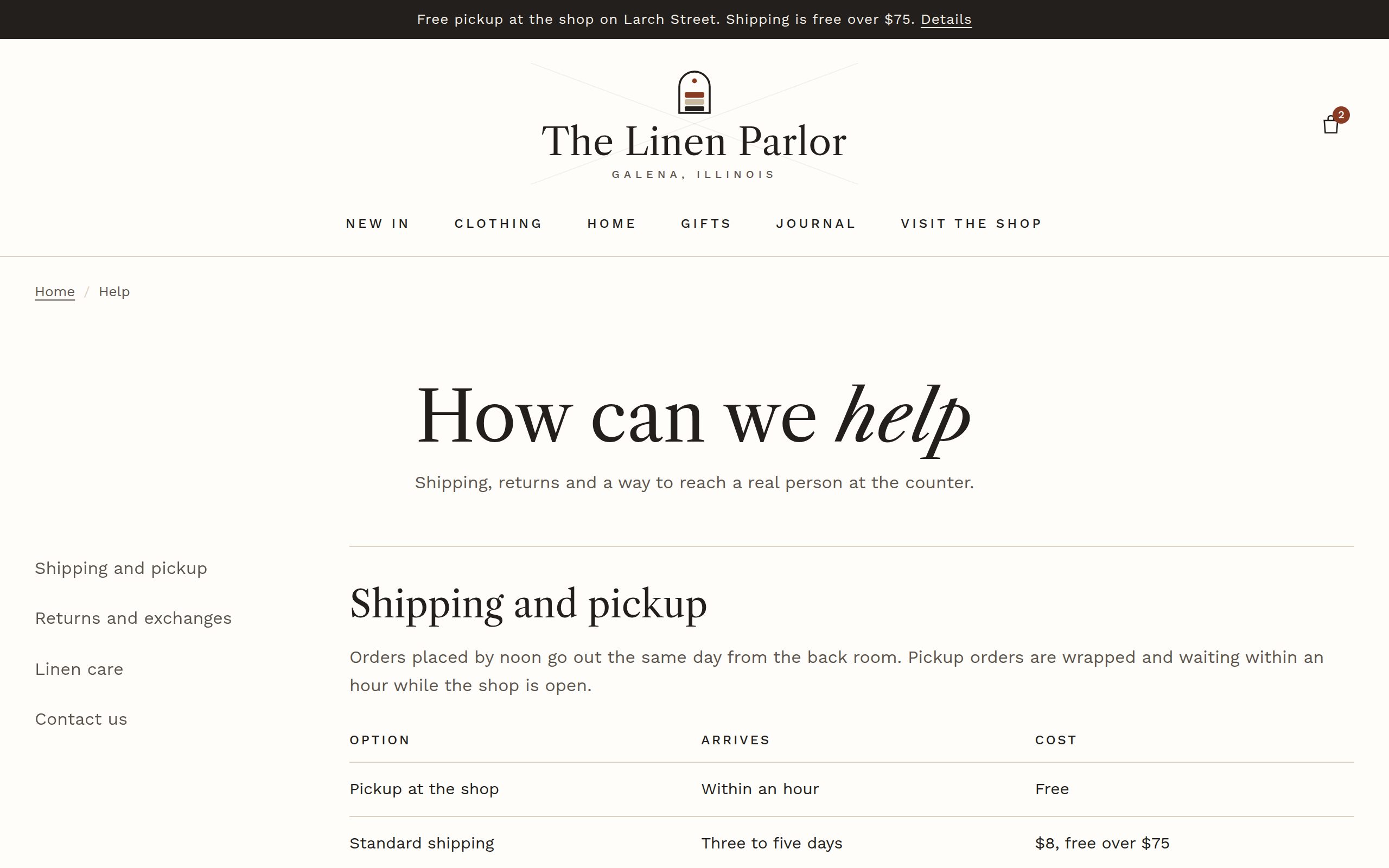 The Linen Parlor help page