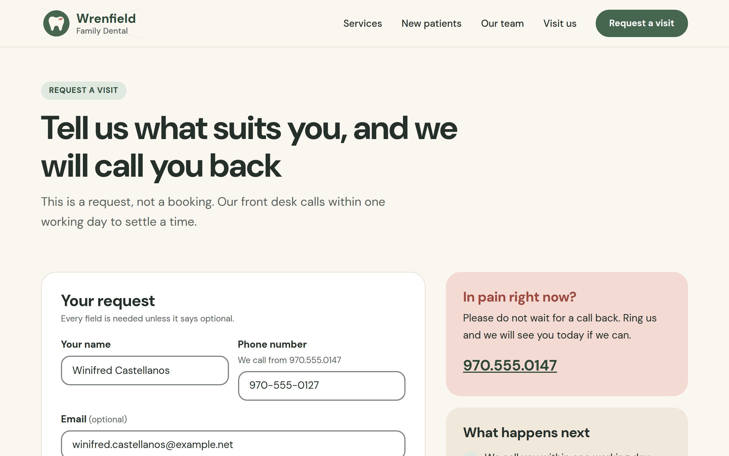 Wrenfield Family Dental contact page