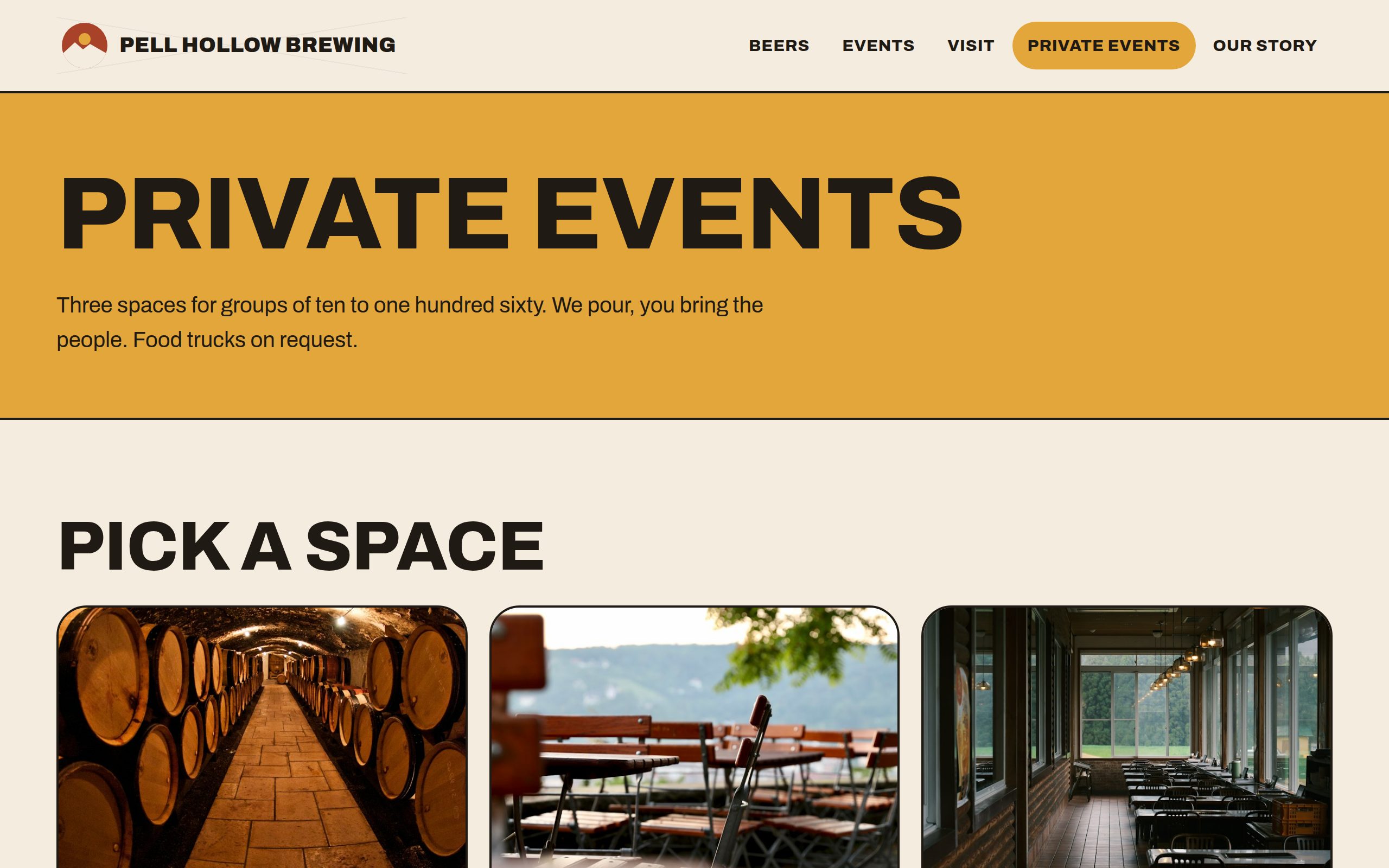 Pell Hollow Brewing private events page