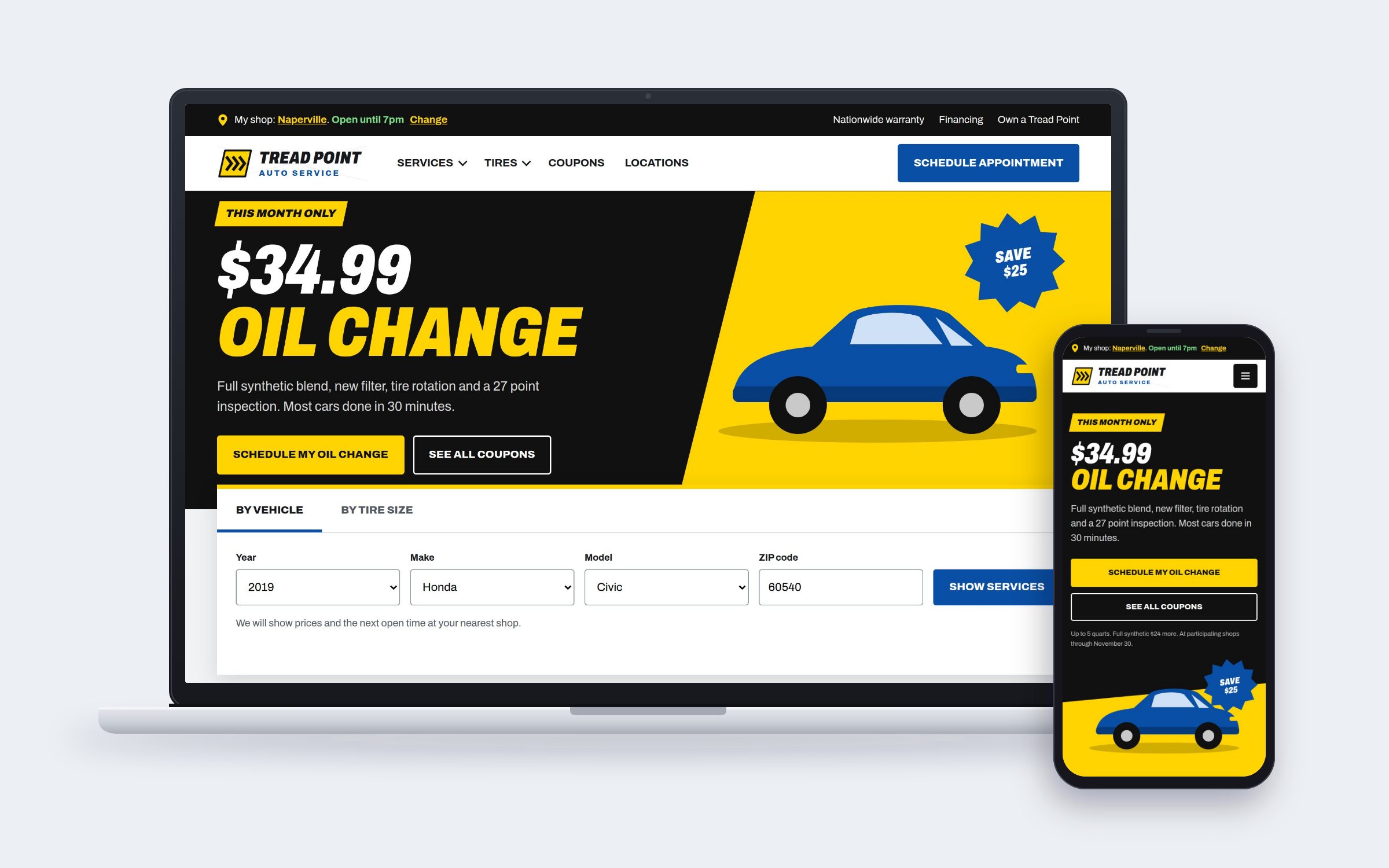 Tread Point Auto Service website on desktop and mobile devices