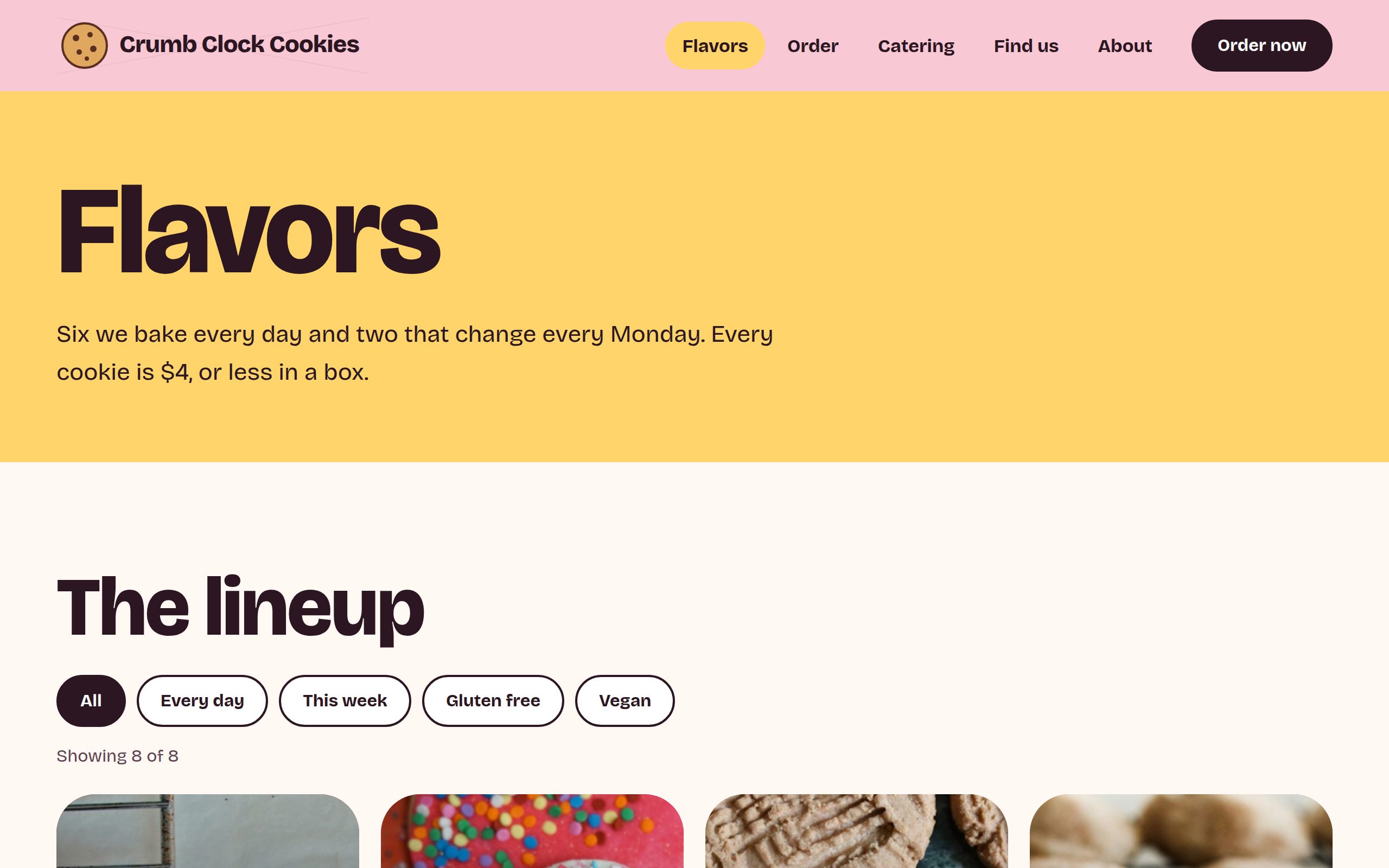 Crumb Clock Cookies menu page