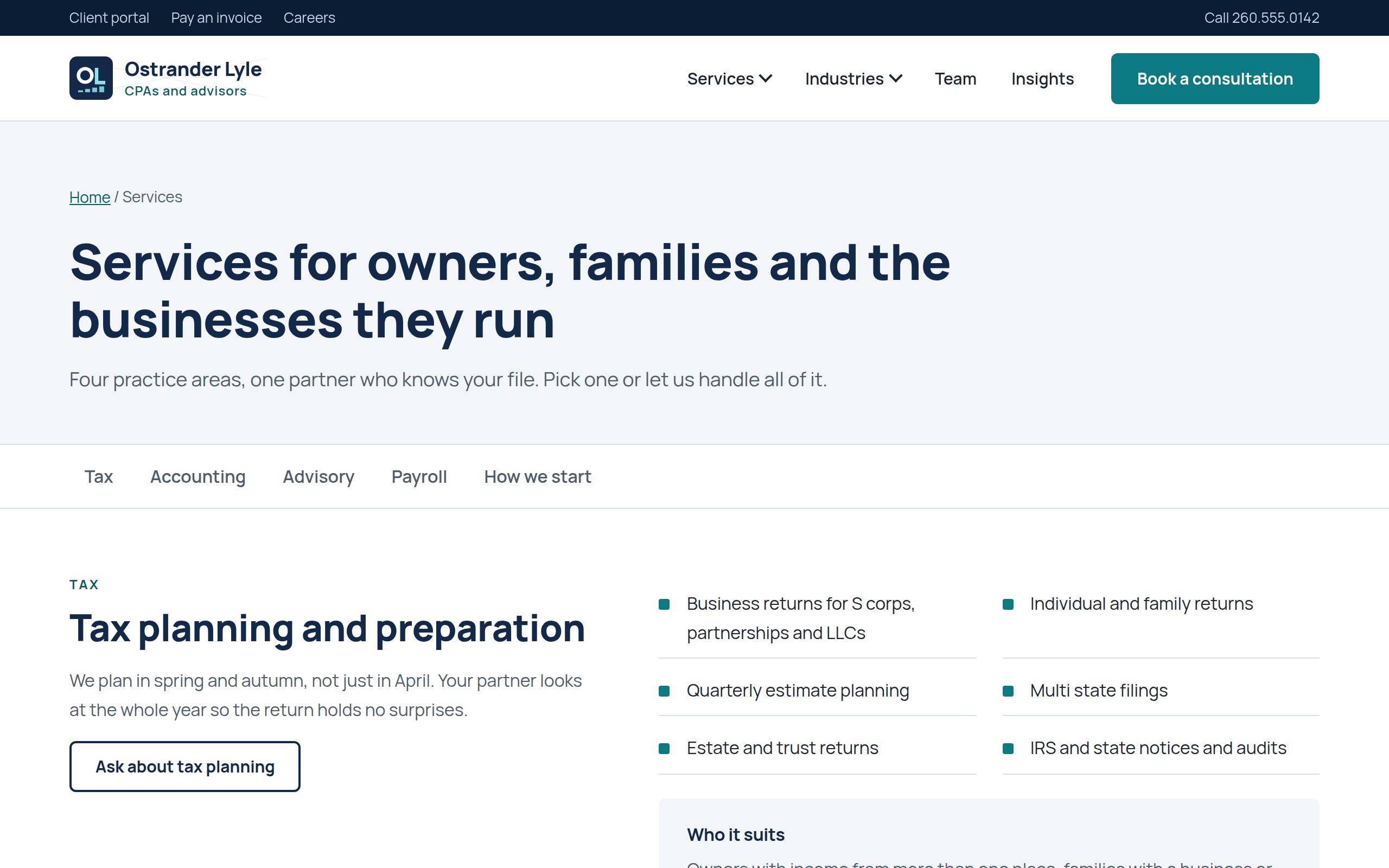 Ostrander Lyle CPAs services page