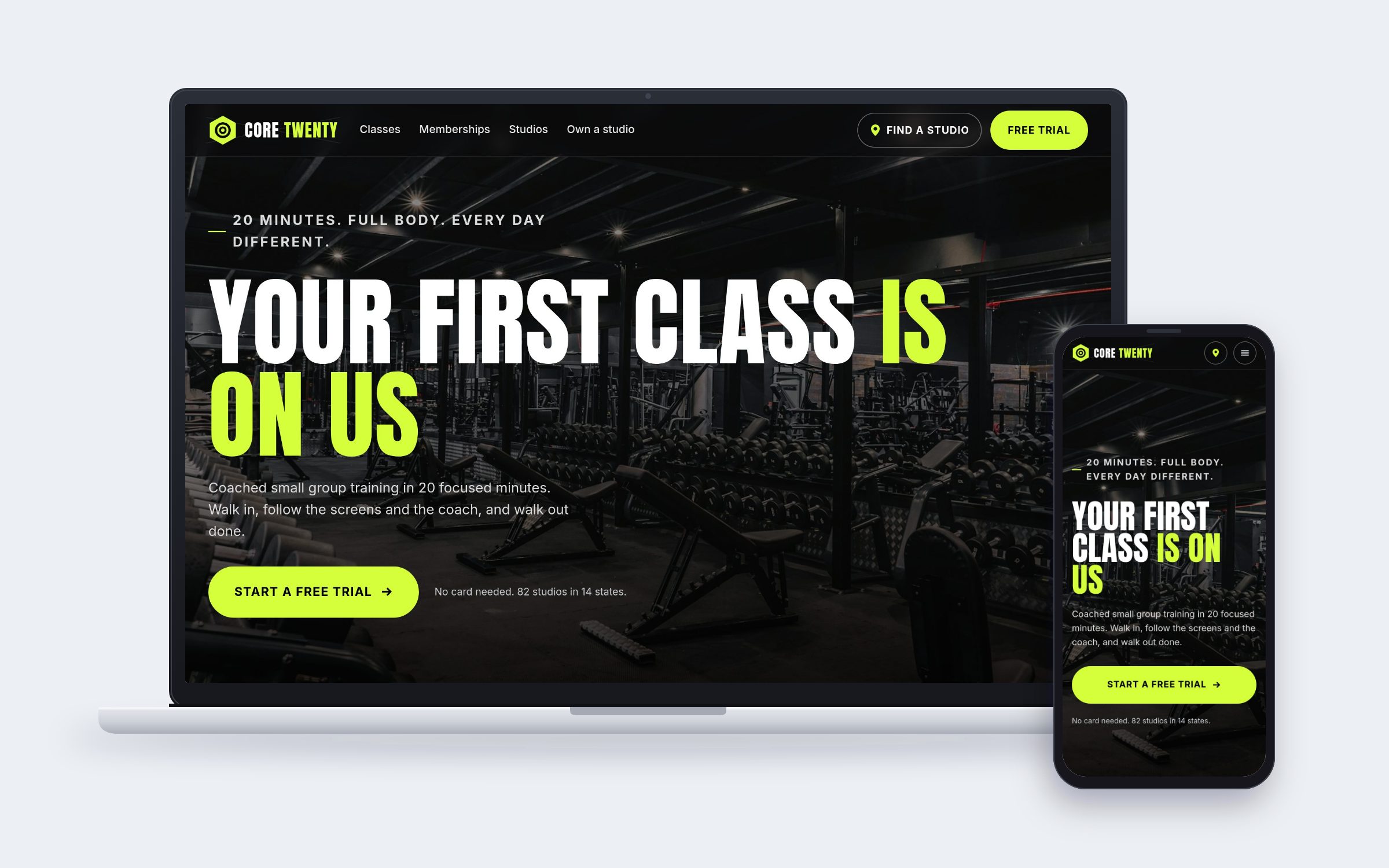 Core Twenty website on desktop and mobile