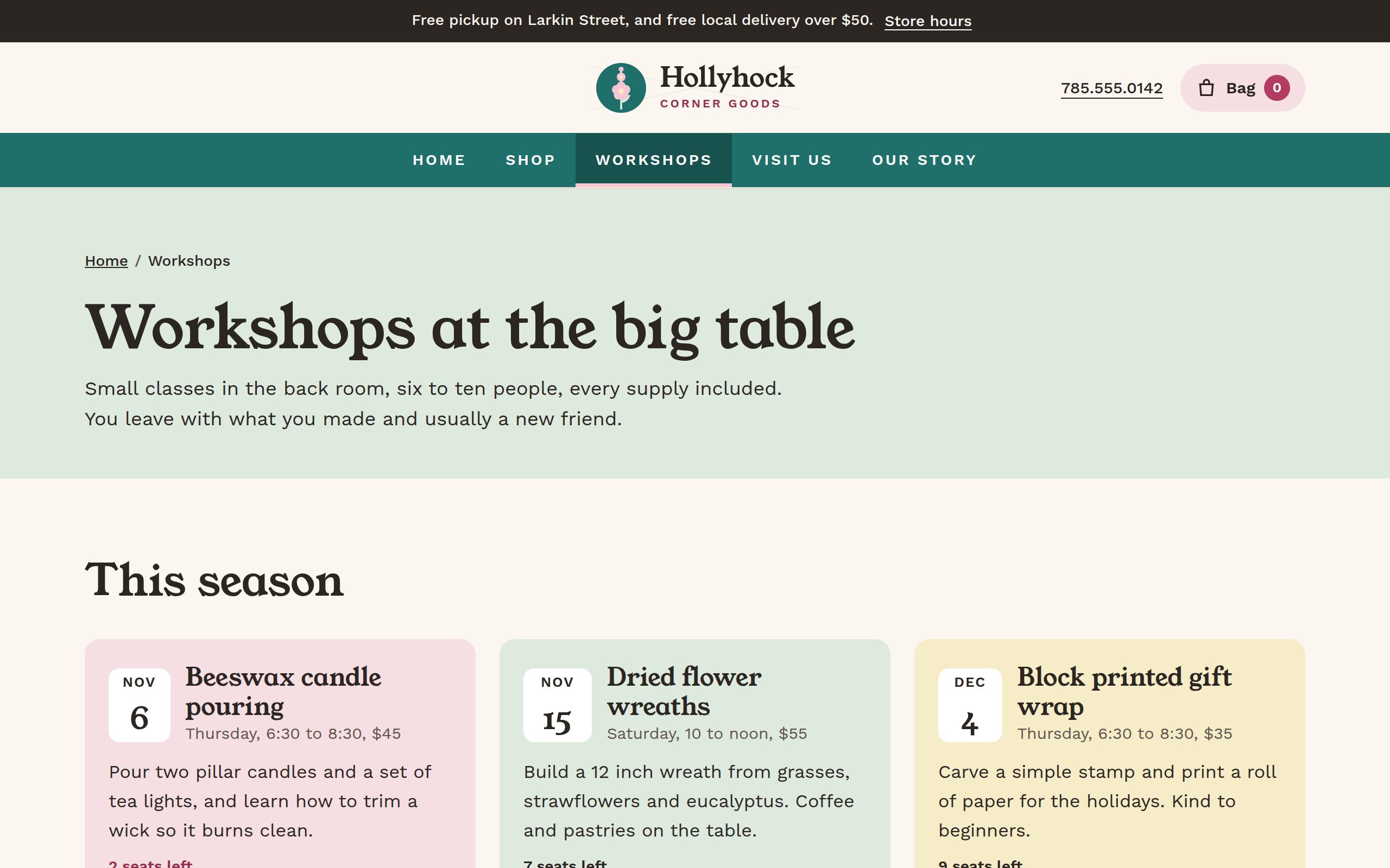 Hollyhock Corner Goods events page