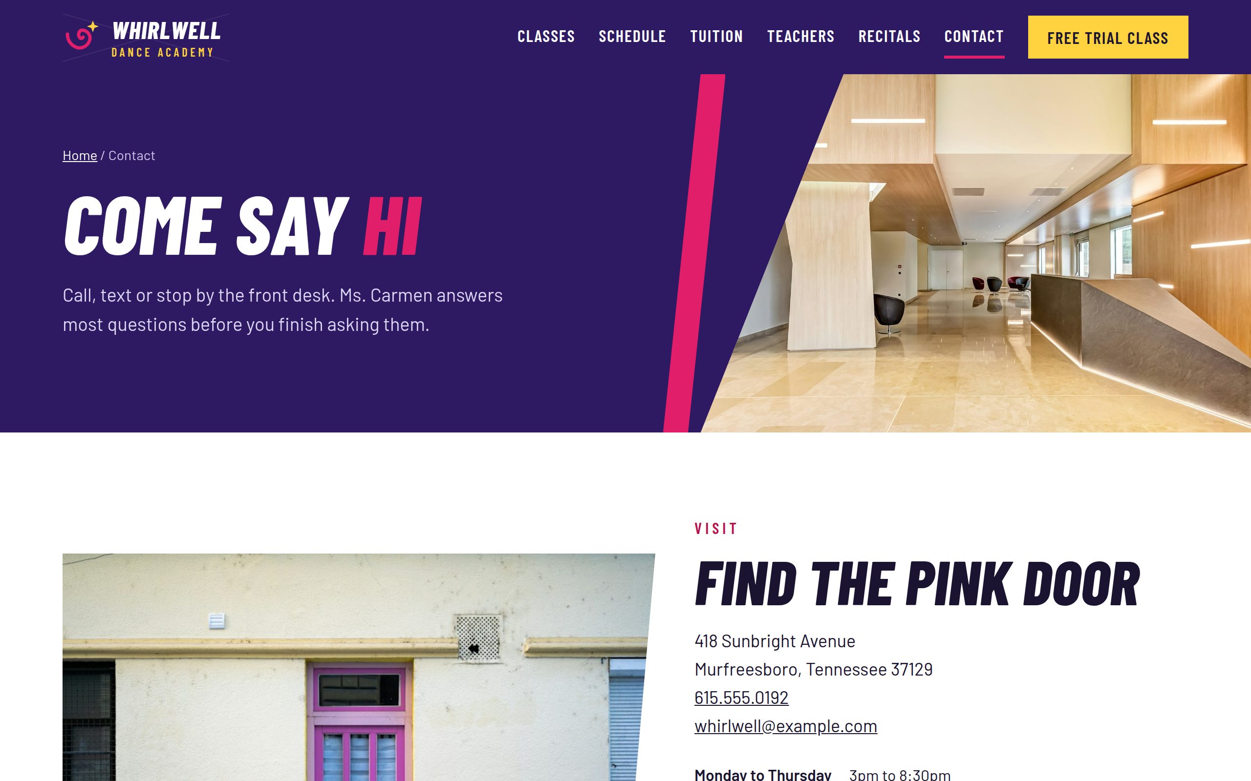 Whirlwell Dance Academy contact page