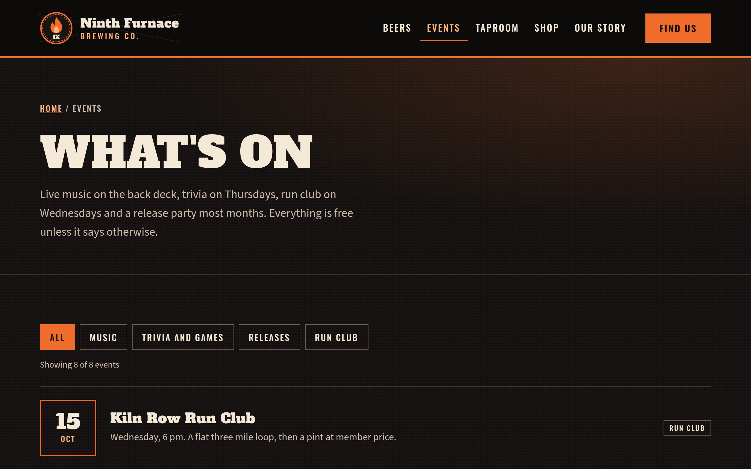 Ninth Furnace Brewing Co events page