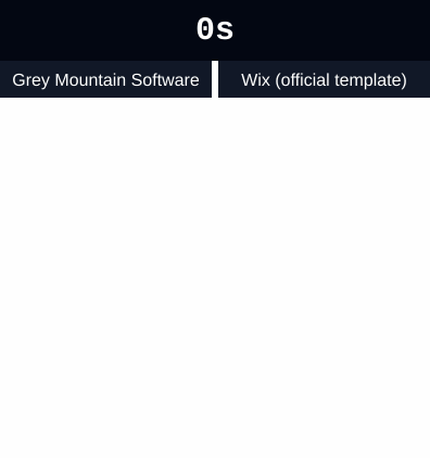 A timelapse comparison of Grey Mountain Software's web platform against Wix on a throttled stress test
