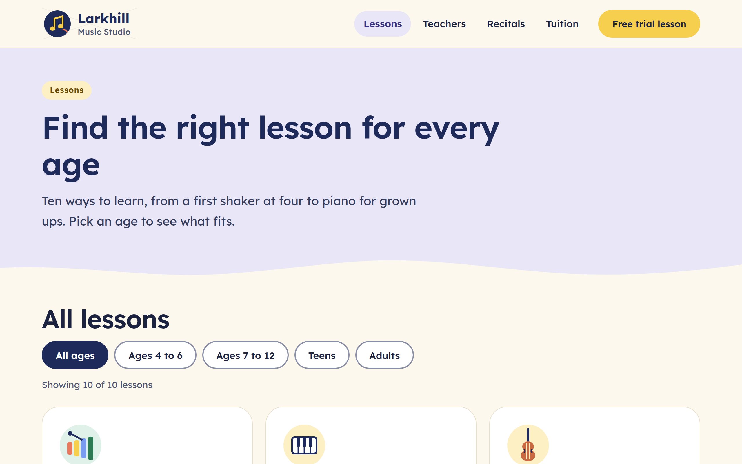 Larkhill Music Studio lessons page