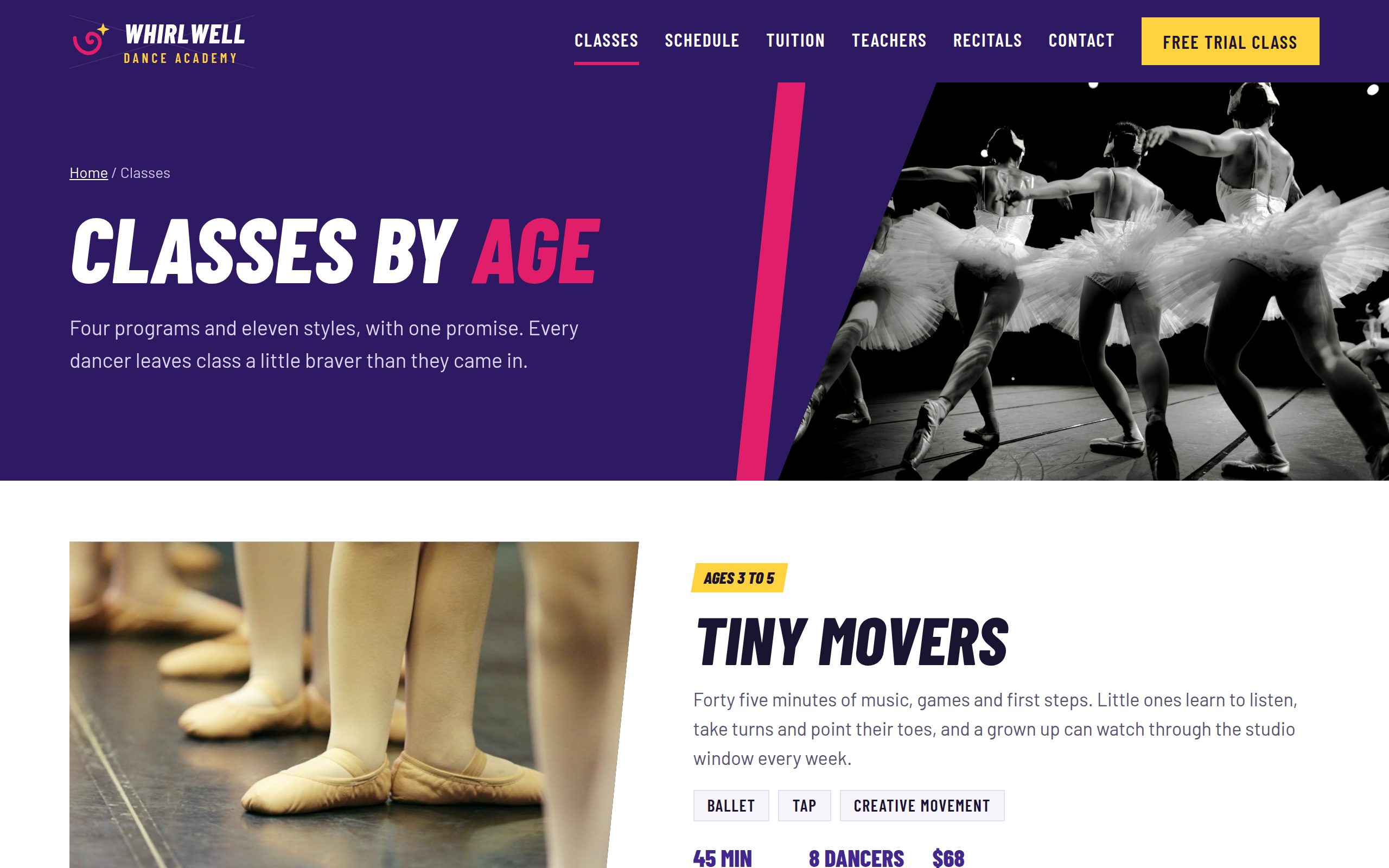 Whirlwell Dance Academy classes page