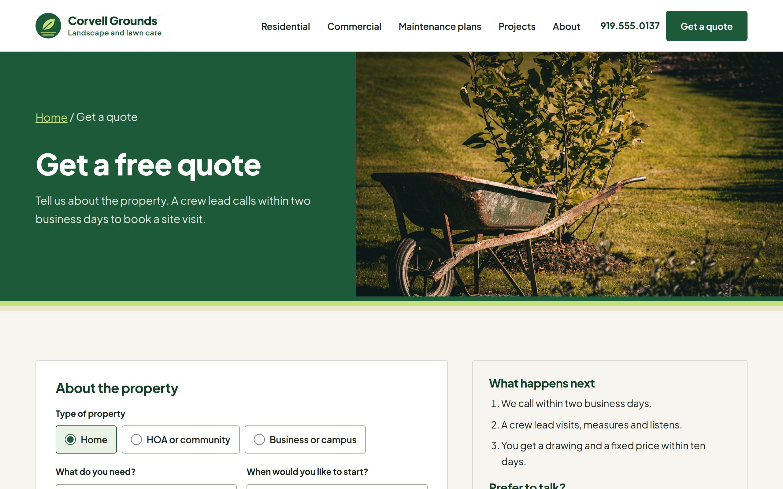 Corvell Grounds get a quote page