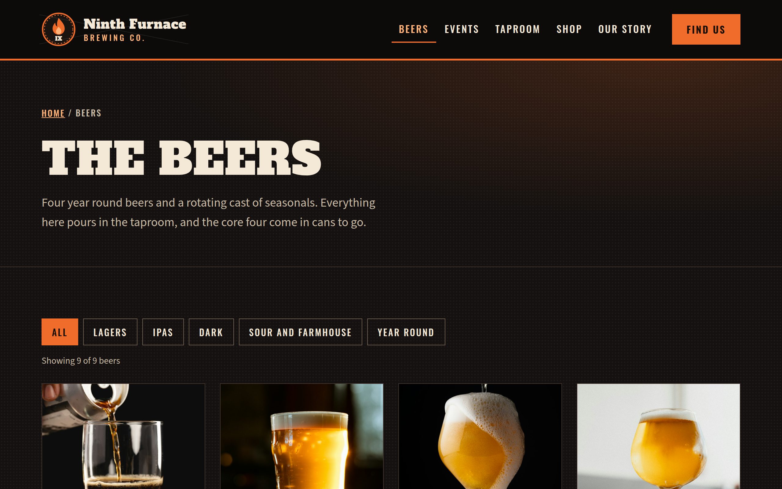 Ninth Furnace Brewing Co beer list page