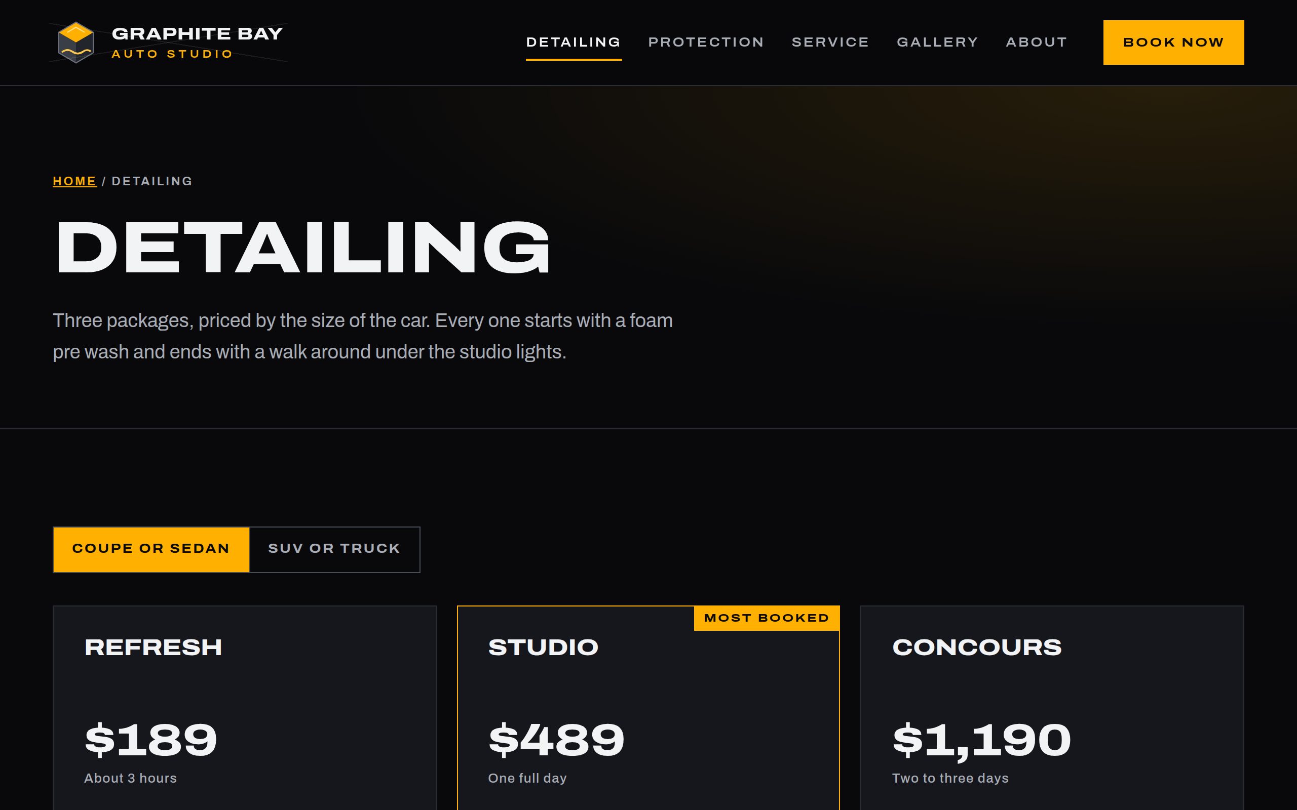 Graphite Bay Auto Studio detailing service page