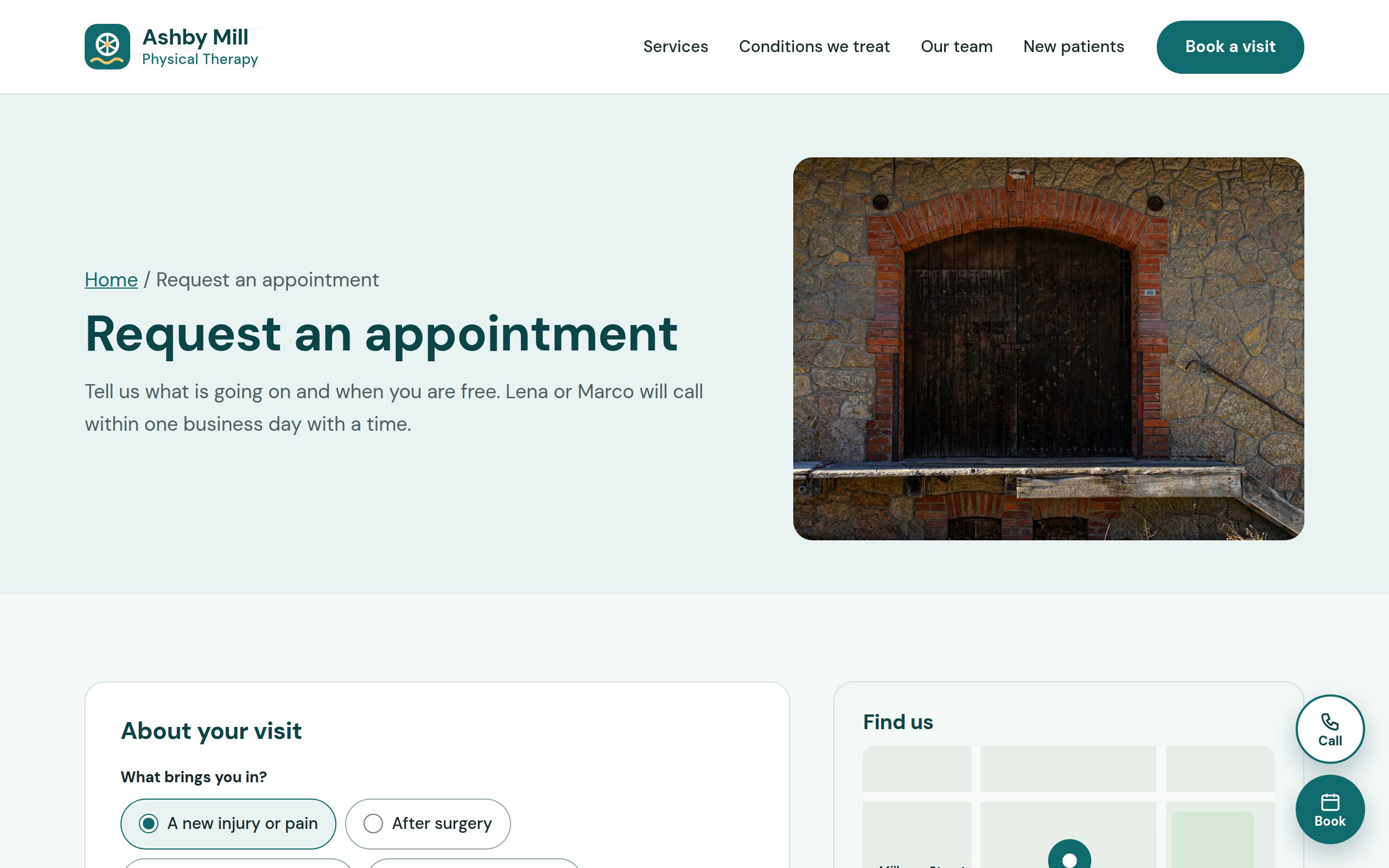Ashby Mill Physical Therapy contact request page