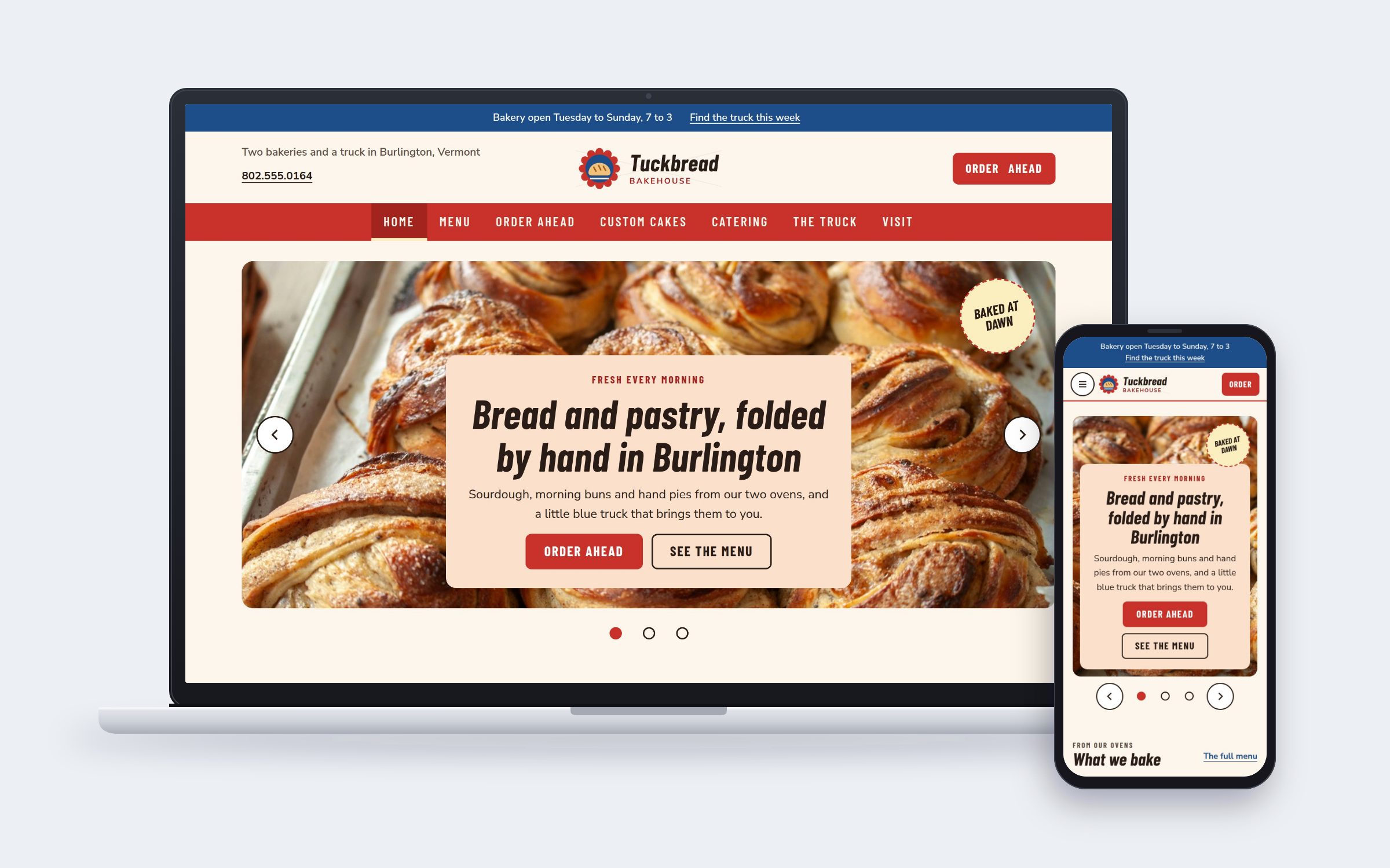Tuckbread Bakehouse website on desktop and mobile devices