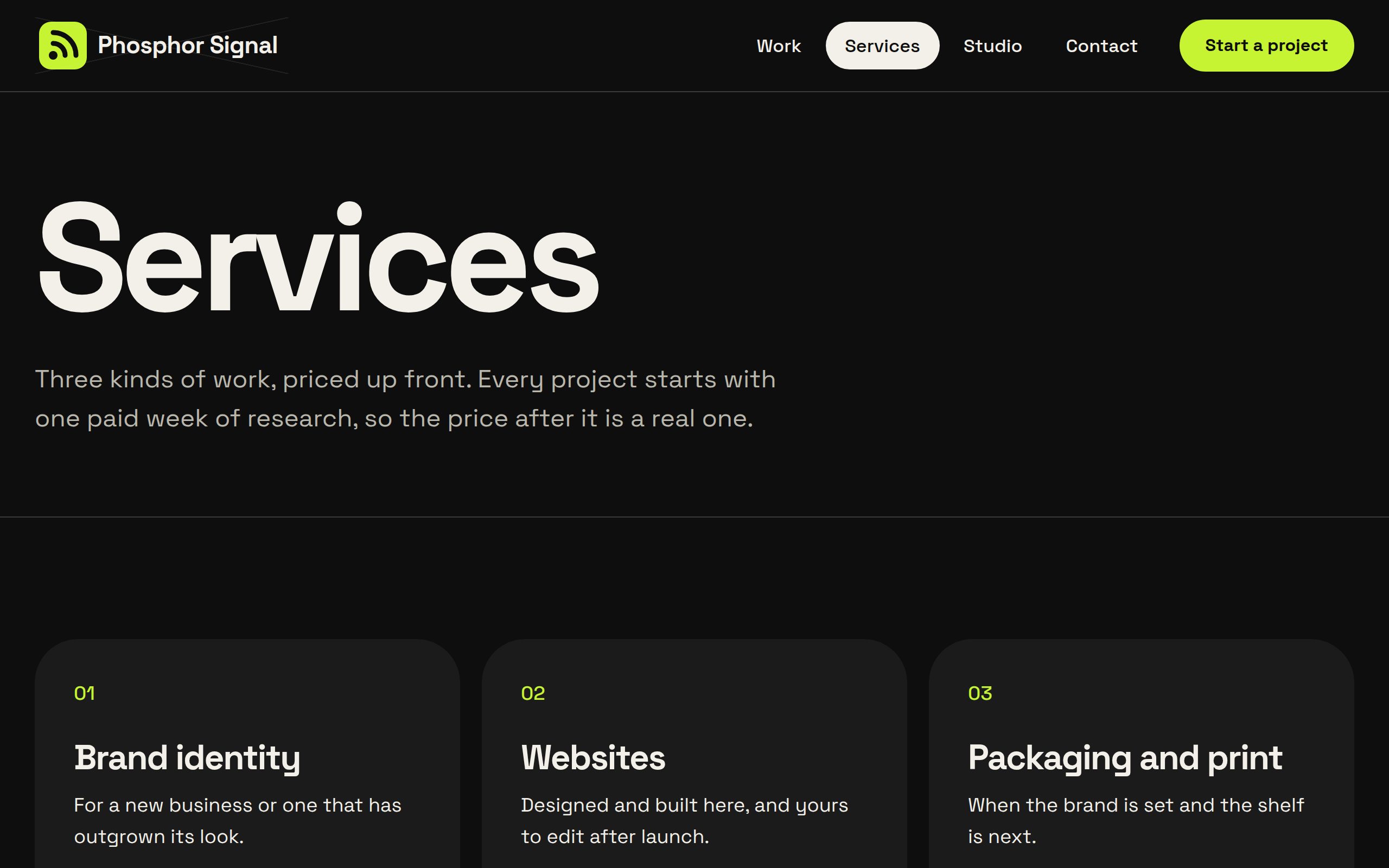 Phosphor Signal services page